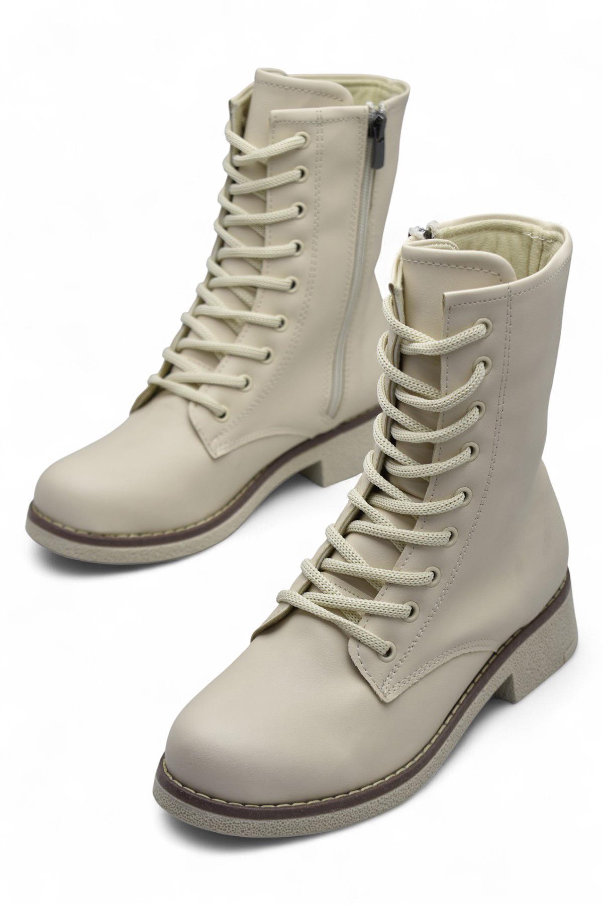 4659 Kadın Bot Ayakkabı Kaymaz Taban Fermuarlı Bağcıklı Günlük Kadın Bot - Görsel 3