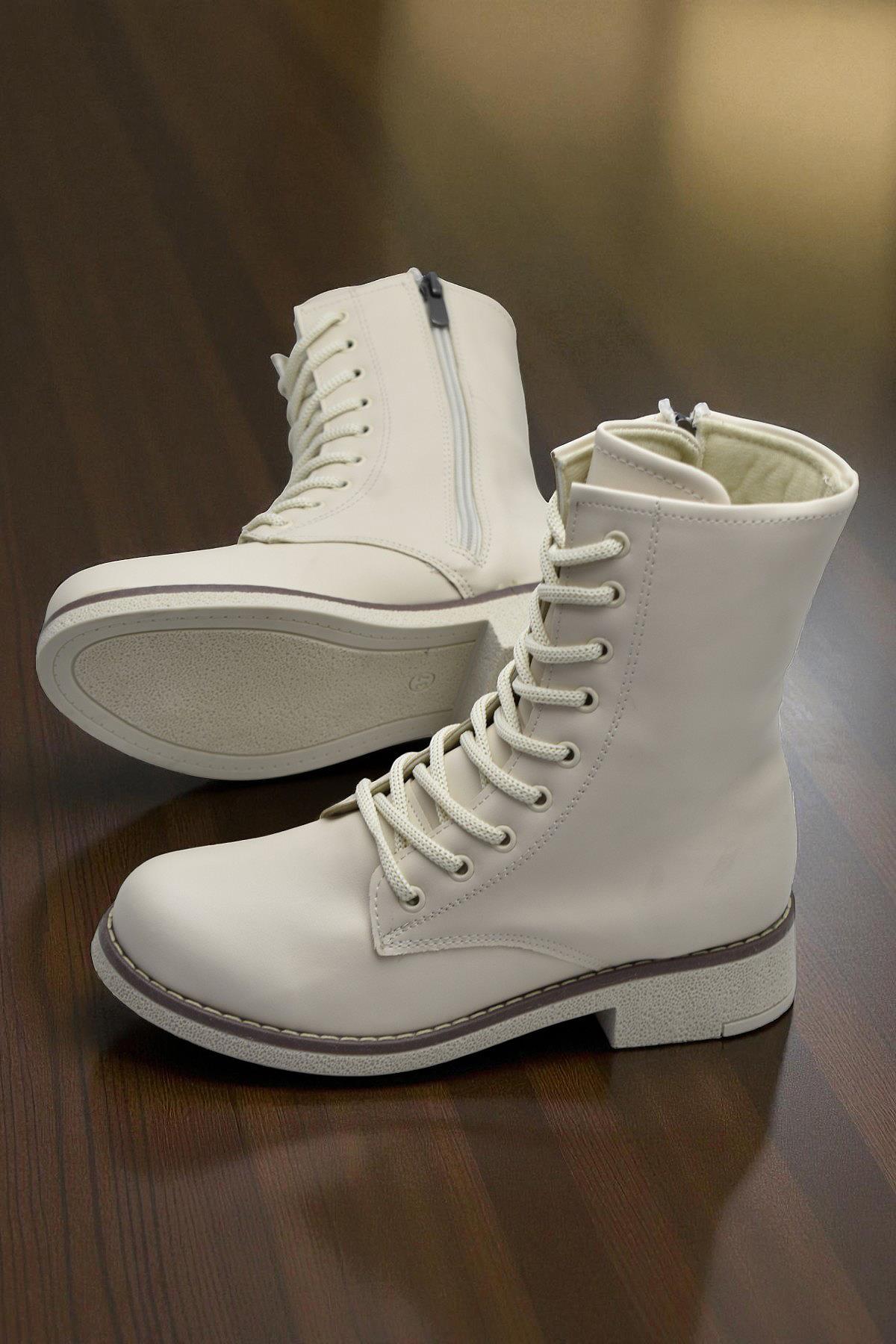 4659 Kadın Bot Ayakkabı Kaymaz Taban Fermuarlı Bağcıklı Günlük Kadın Bot - Görsel 4