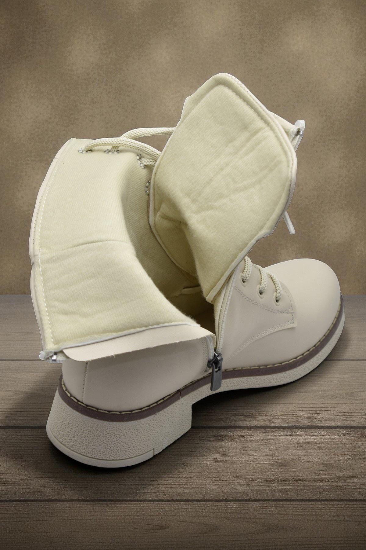 4659 Kadın Bot Ayakkabı Kaymaz Taban Fermuarlı Bağcıklı Günlük Kadın Bot - Görsel 5