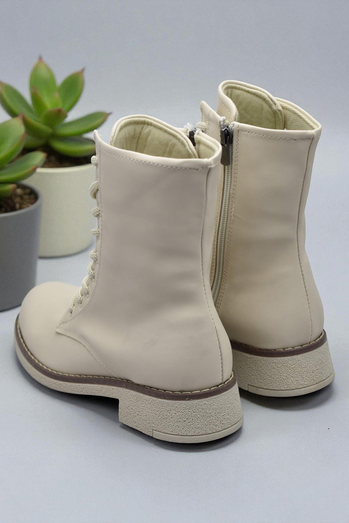 4659 Kadın Bot Ayakkabı Kaymaz Taban Fermuarlı Bağcıklı Günlük Kadın Bot - Görsel 6