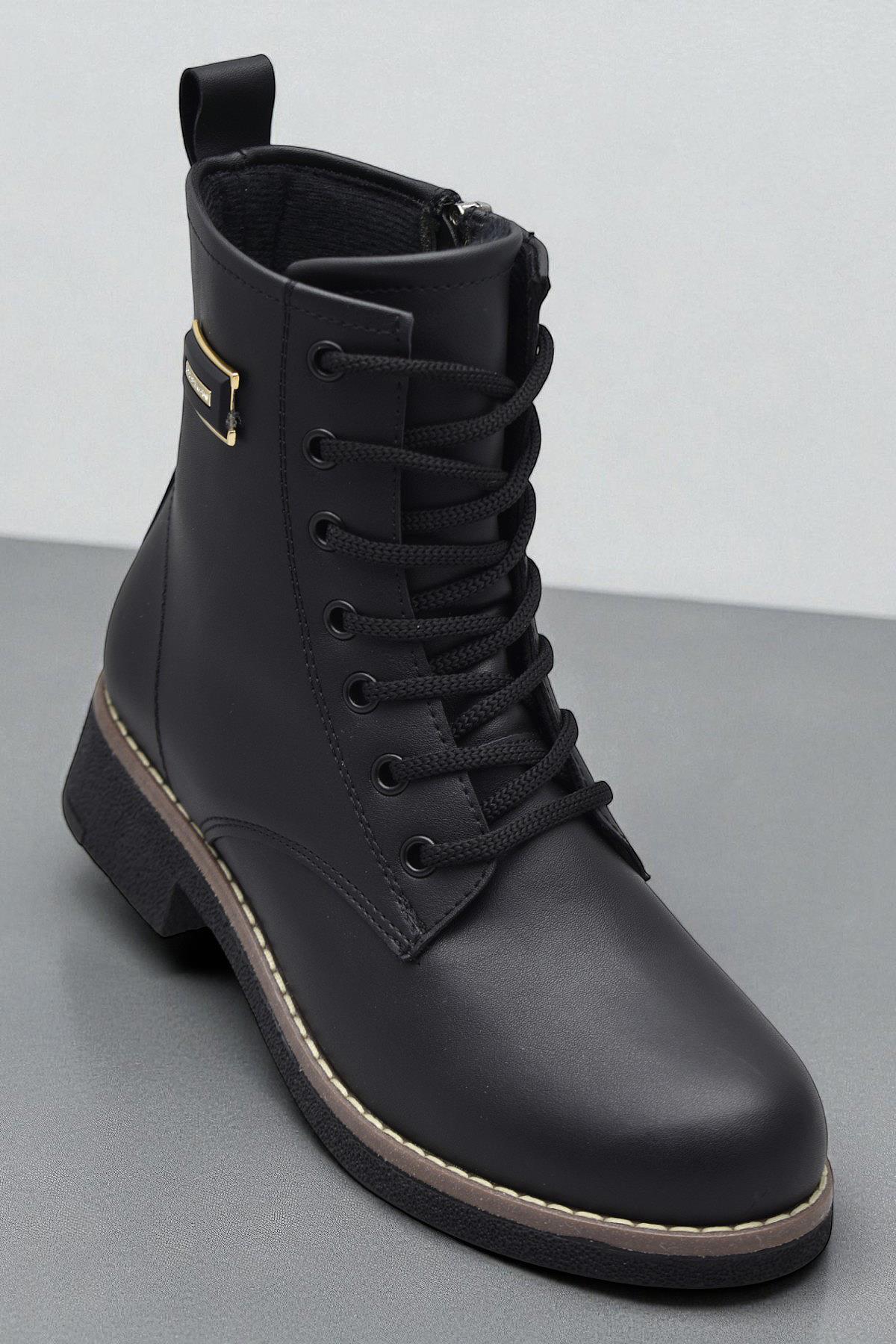 4659 Kadın Bot Ayakkabı Kaymaz Taban Fermuarlı Bağcıklı Günlük Kadın Bot - Görsel 5