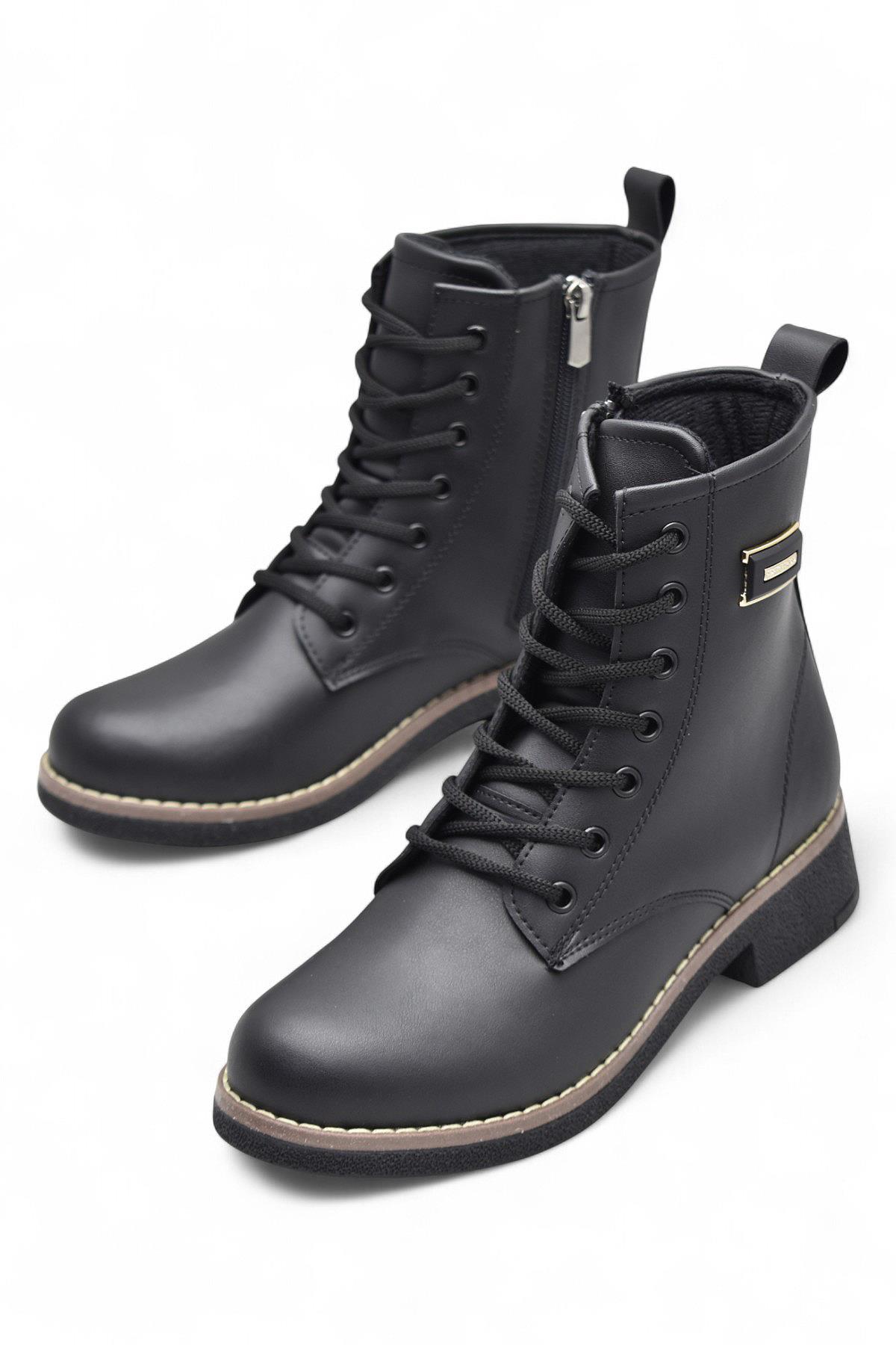 4659 Kadın Bot Ayakkabı Kaymaz Taban Fermuarlı Bağcıklı Günlük Kadın Bot - Görsel 7