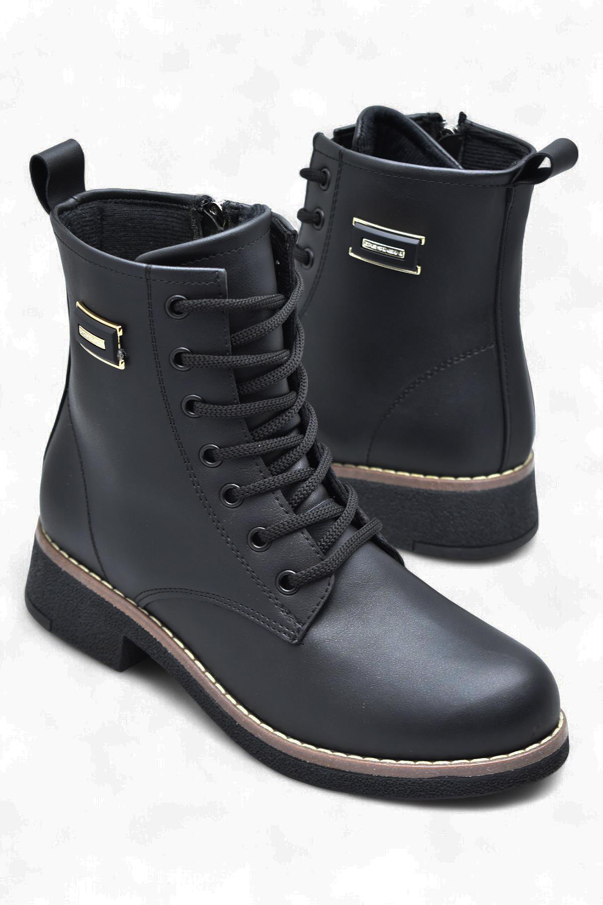 4659 Kadın Bot Ayakkabı Kaymaz Taban Fermuarlı Bağcıklı Günlük Kadın Bot - Görsel 9