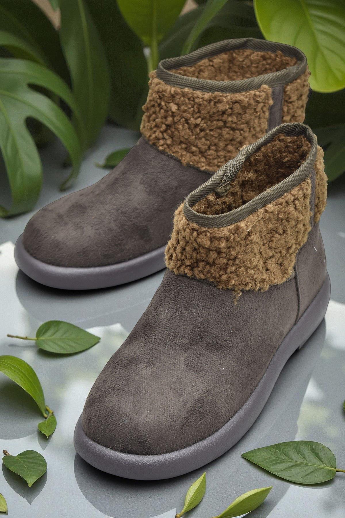 616 Günlük Kadın Bot Süet İçi Kürklü Yüksek Kalın Taban Kışlık Bot - Görsel 3