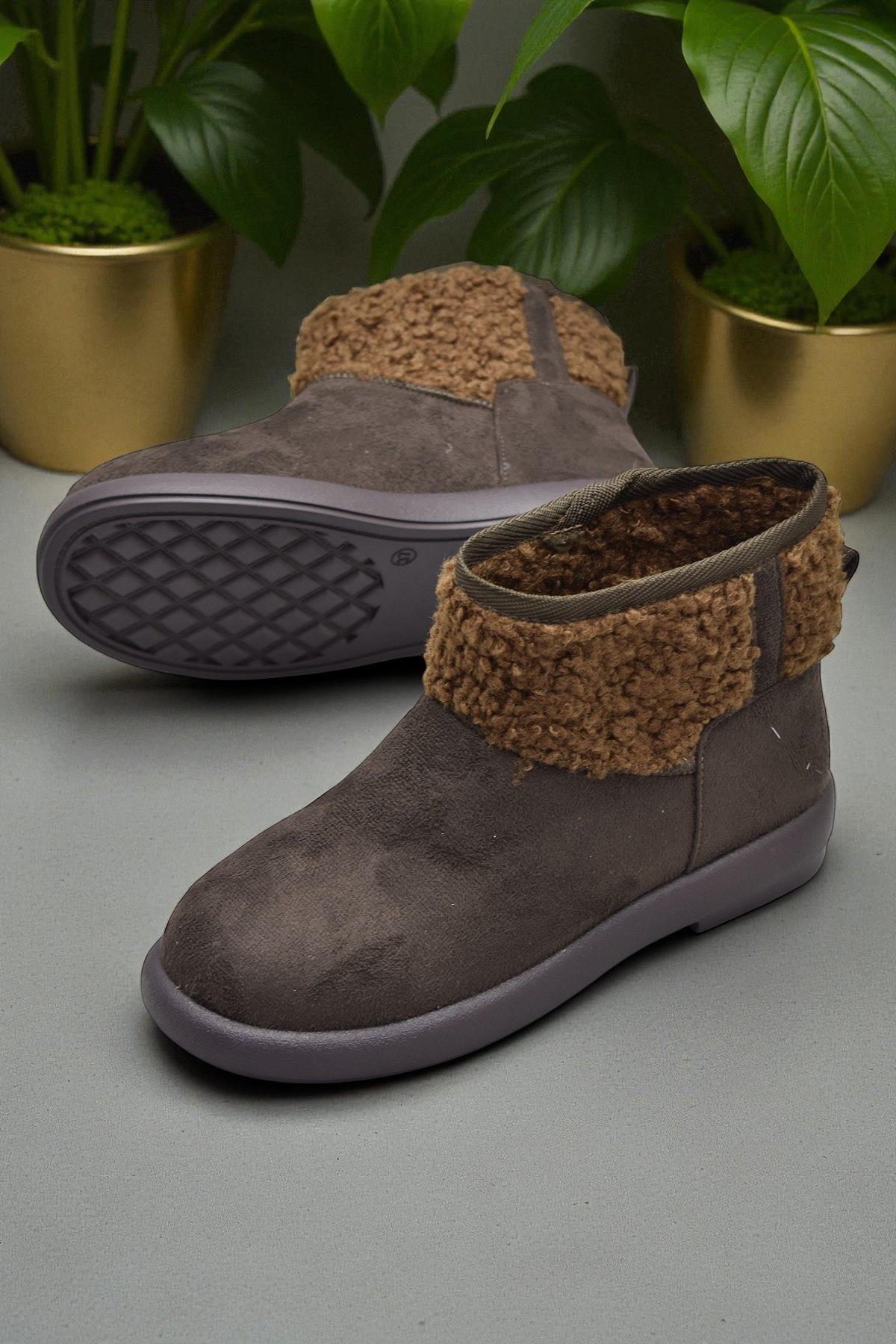 616 Günlük Kadın Bot Süet İçi Kürklü Yüksek Kalın Taban Kışlık Bot - Görsel 4