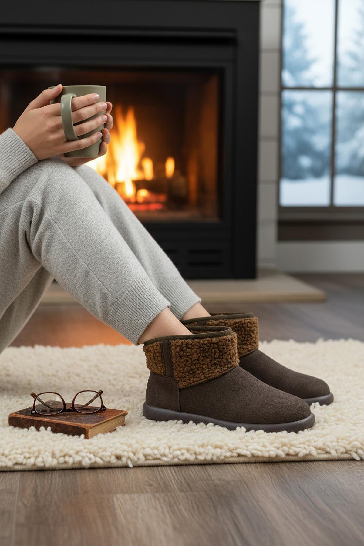 616 Günlük Kadın Bot Süet İçi Kürklü Yüksek Kalın Taban Kışlık Bot - Görsel 7