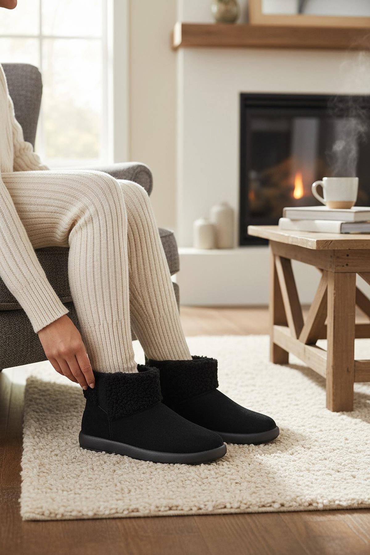616 Günlük Kadın Bot Süet İçi Kürklü Yüksek Kalın Taban Kışlık Bot - Görsel 2