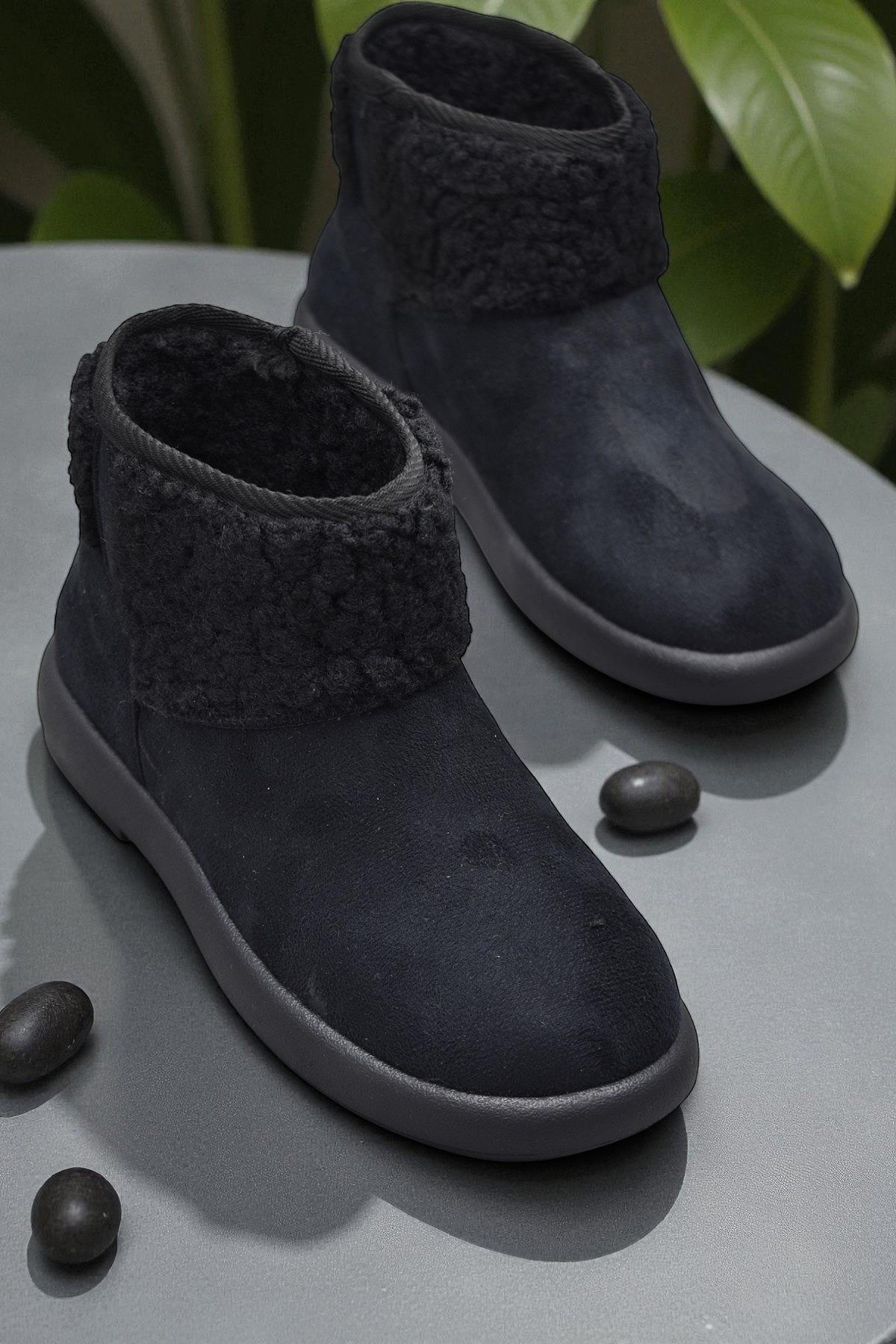 616 Günlük Kadın Bot Süet İçi Kürklü Yüksek Kalın Taban Kışlık Bot - Görsel 7