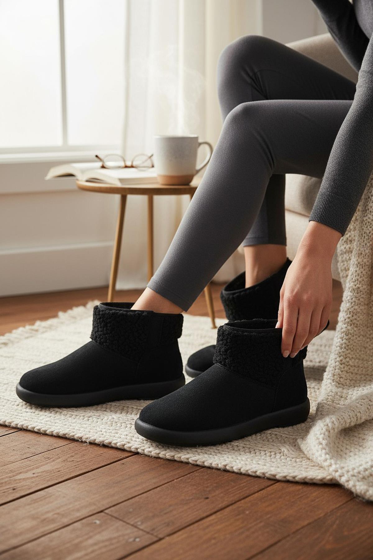 616 Günlük Kadın Bot Süet İçi Kürklü Yüksek Kalın Taban Kışlık Bot - Görsel 9