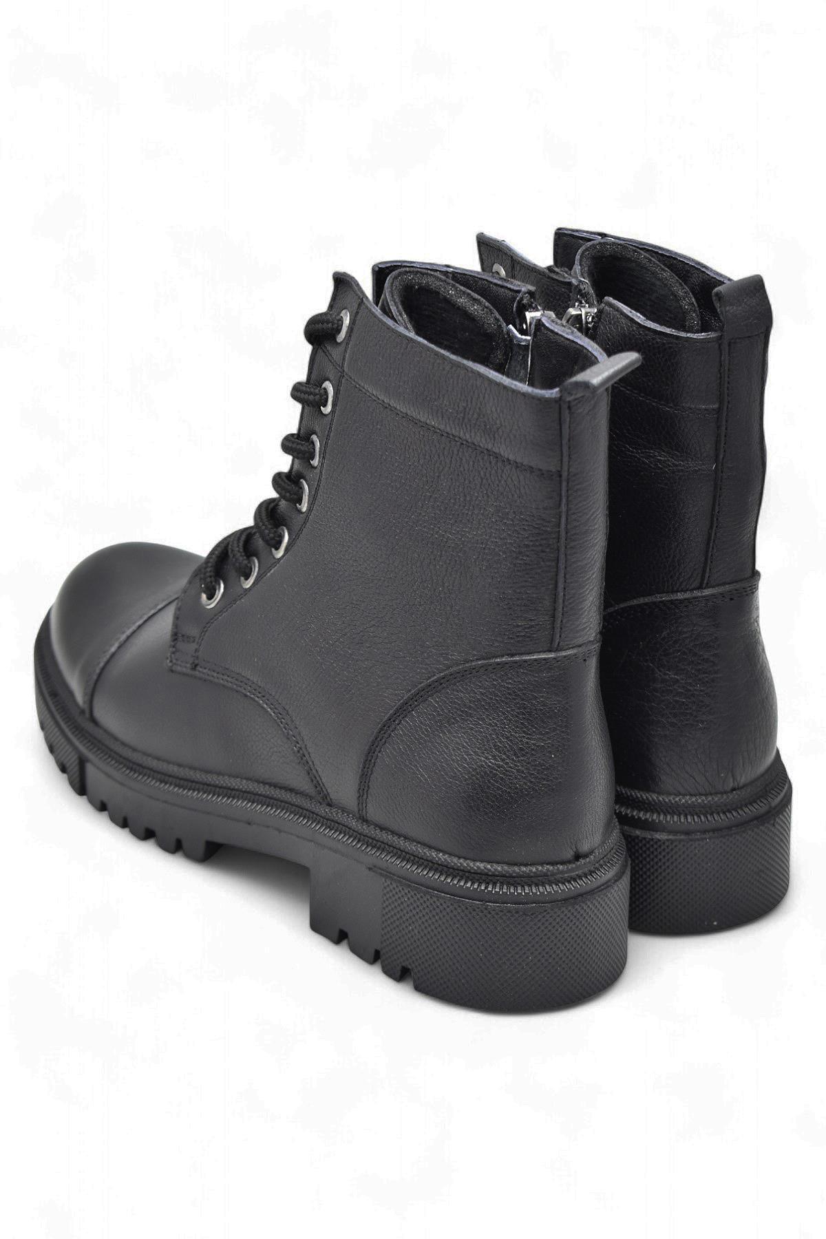 19832 Tam Ortopedik Siyah Hakiki Deri Kadın Bot Bağcıklı Fermuarlı Kışlık Deri Kadın Bot - Görsel 5