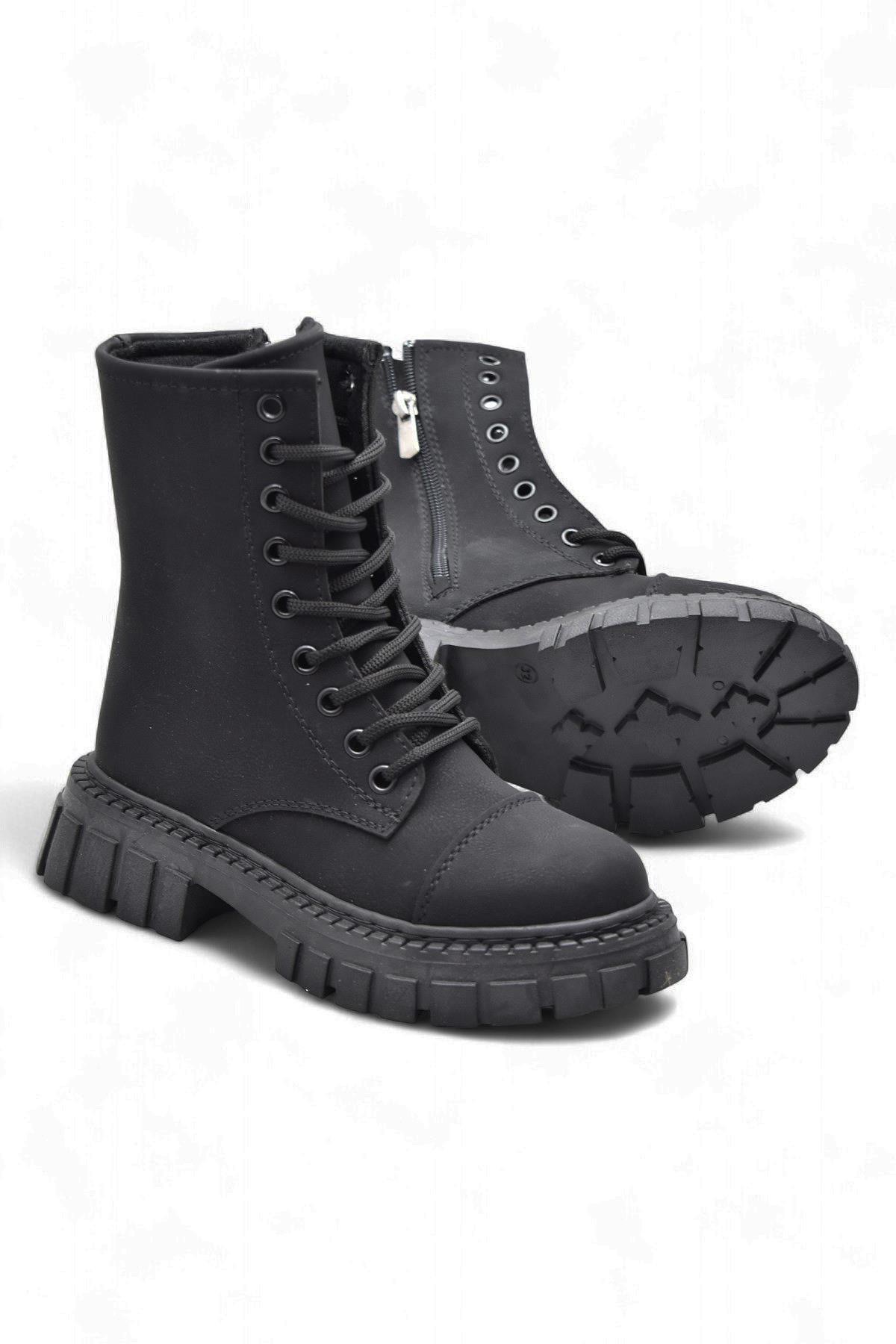 2395 Ortopedik Bağcıklı Fermuarlı Kız Çocuk Bot Ayakkabı İçi Yünlü Kız Çocuk Botu - Görsel 4