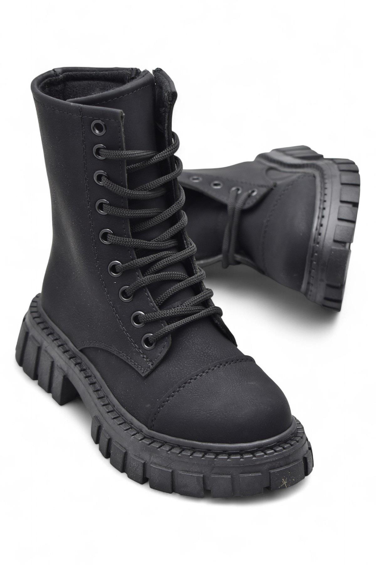 2395 Ortopedik Bağcıklı Fermuarlı Kız Çocuk Bot Ayakkabı İçi Yünlü Kız Çocuk Botu - Görsel 5