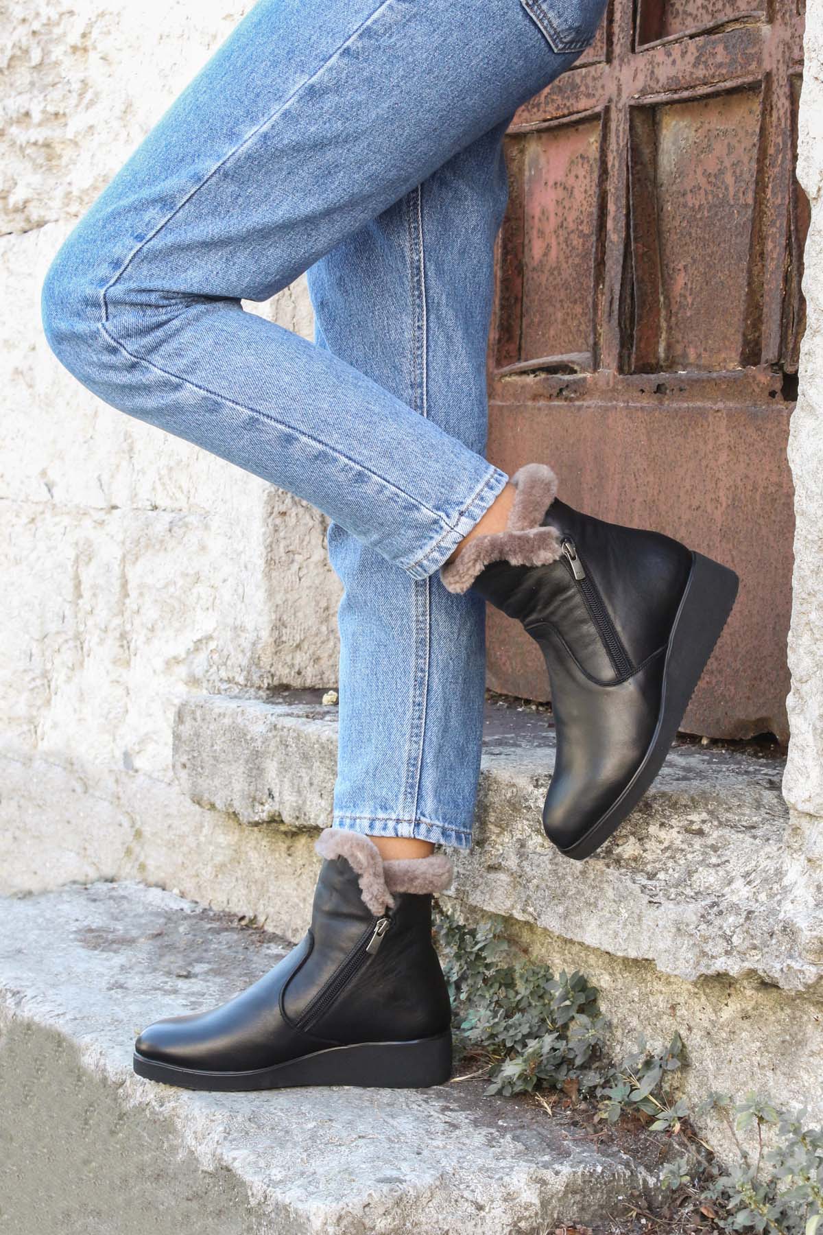 Hakiki Deri Kürklü Kadın Kalın Taban Bot 863KZA2053 - Görsel 2