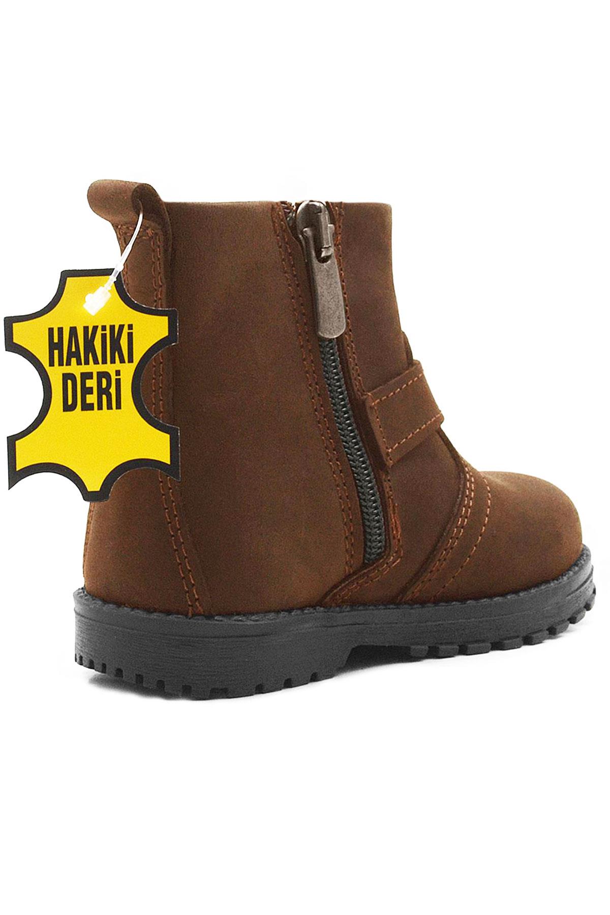 Chiron Hakiki Deri Tarçın Rengi Fermuarlı Bebek Çizme - Görsel 4