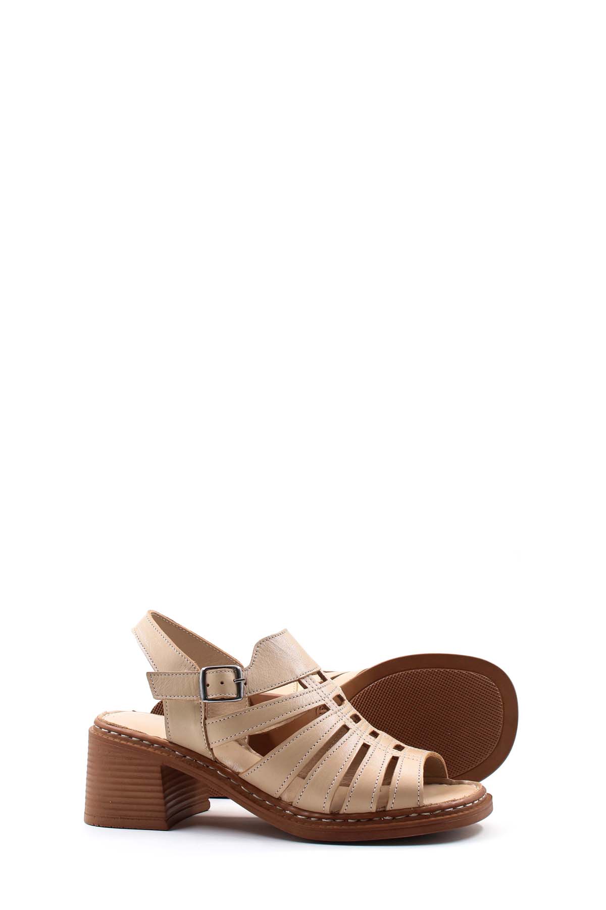 Hakiki Deri Kadın Dolgu Topuk Sandalet 621ZA937L - Görsel 5