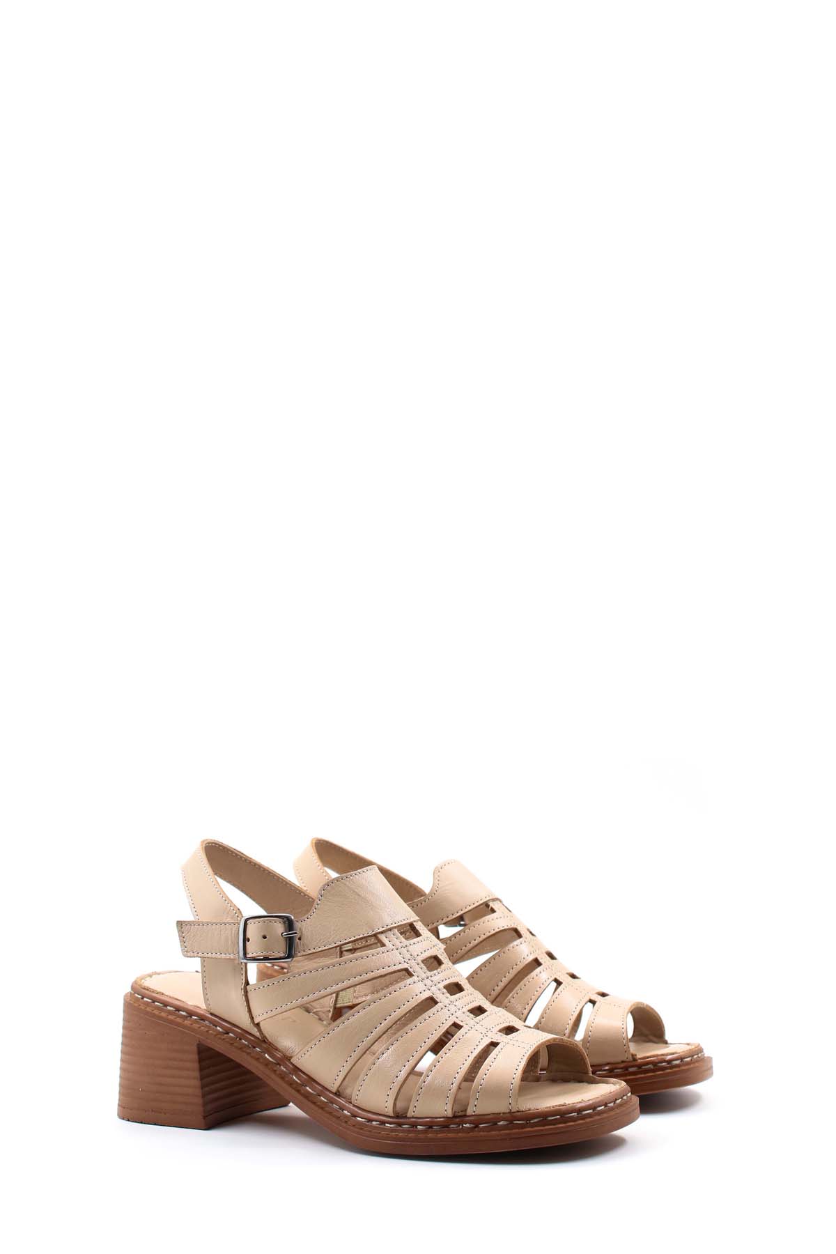 Hakiki Deri Kadın Dolgu Topuk Sandalet 621ZA937L - Görsel 6