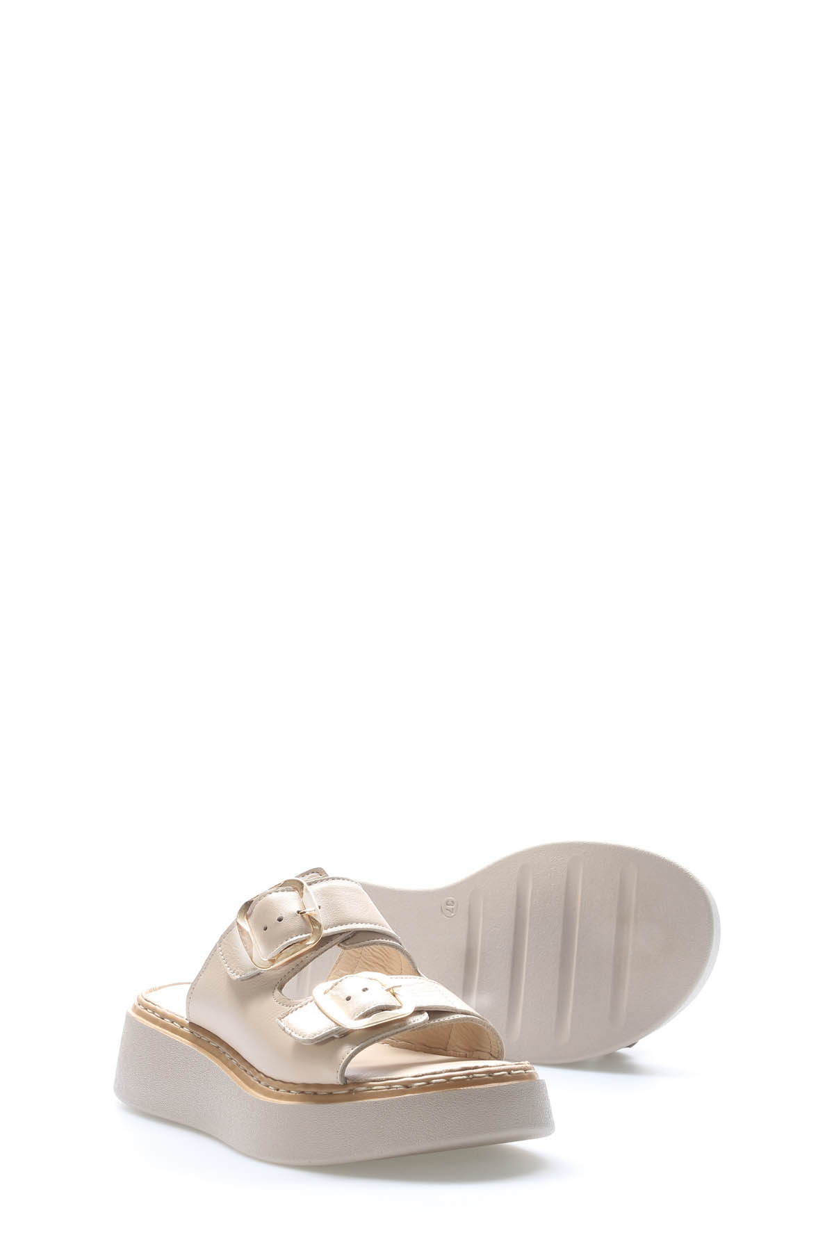 Hakiki Deri Kadın Dolgu Topuk Terlik 621ZA1140 - Görsel 5