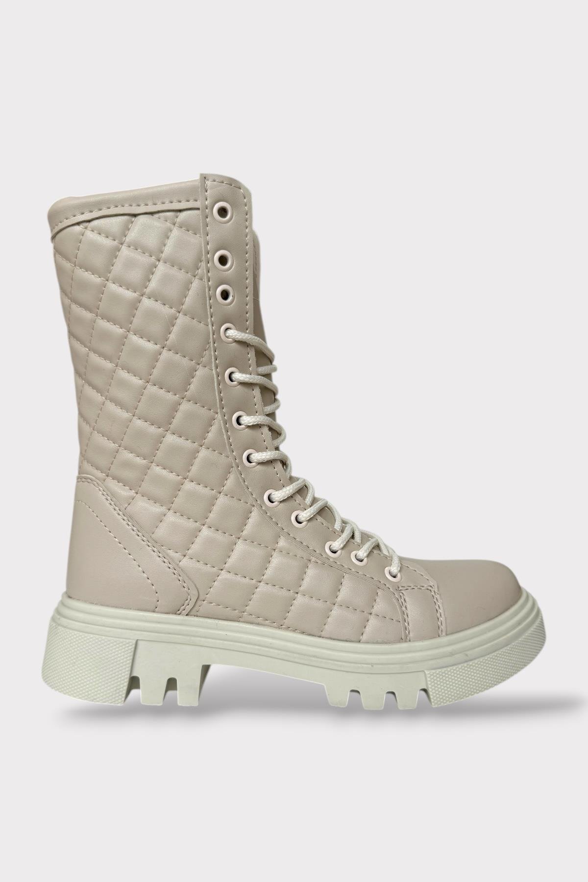 Kışlık Yandan Fermuarlı Uzun Kadın Bot BEJ - Görsel 2