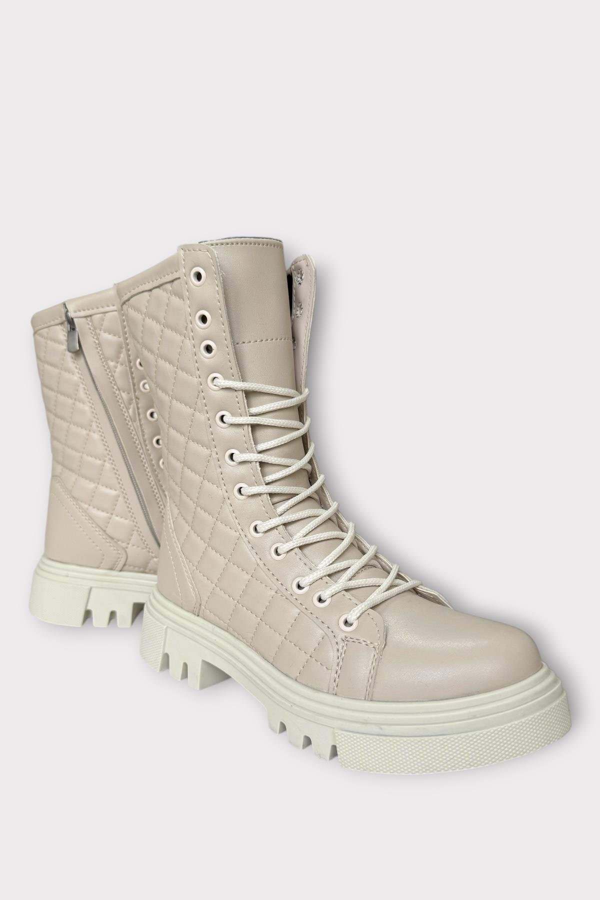 Kışlık Yandan Fermuarlı Uzun Kadın Bot BEJ - Görsel 3