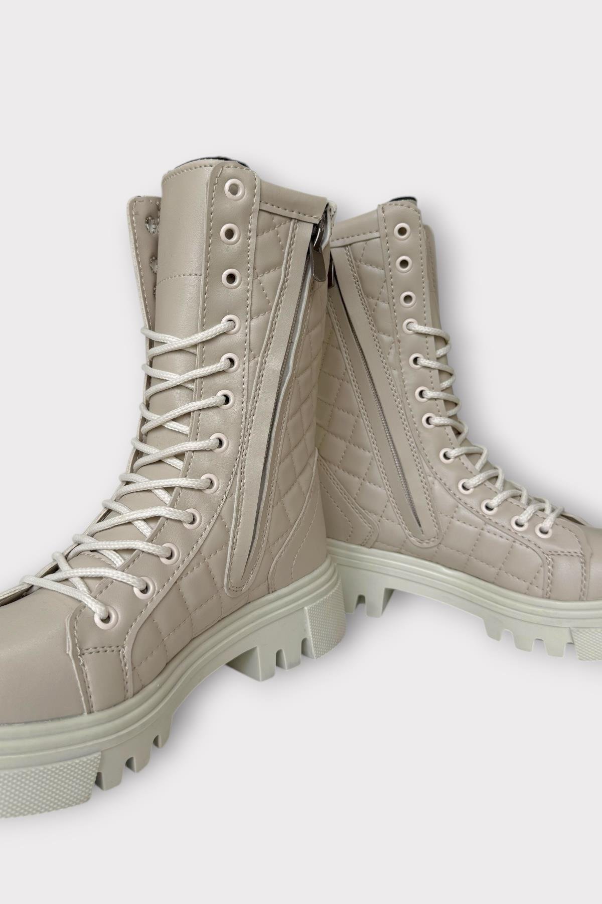 Kışlık Yandan Fermuarlı Uzun Kadın Bot BEJ - Görsel 4