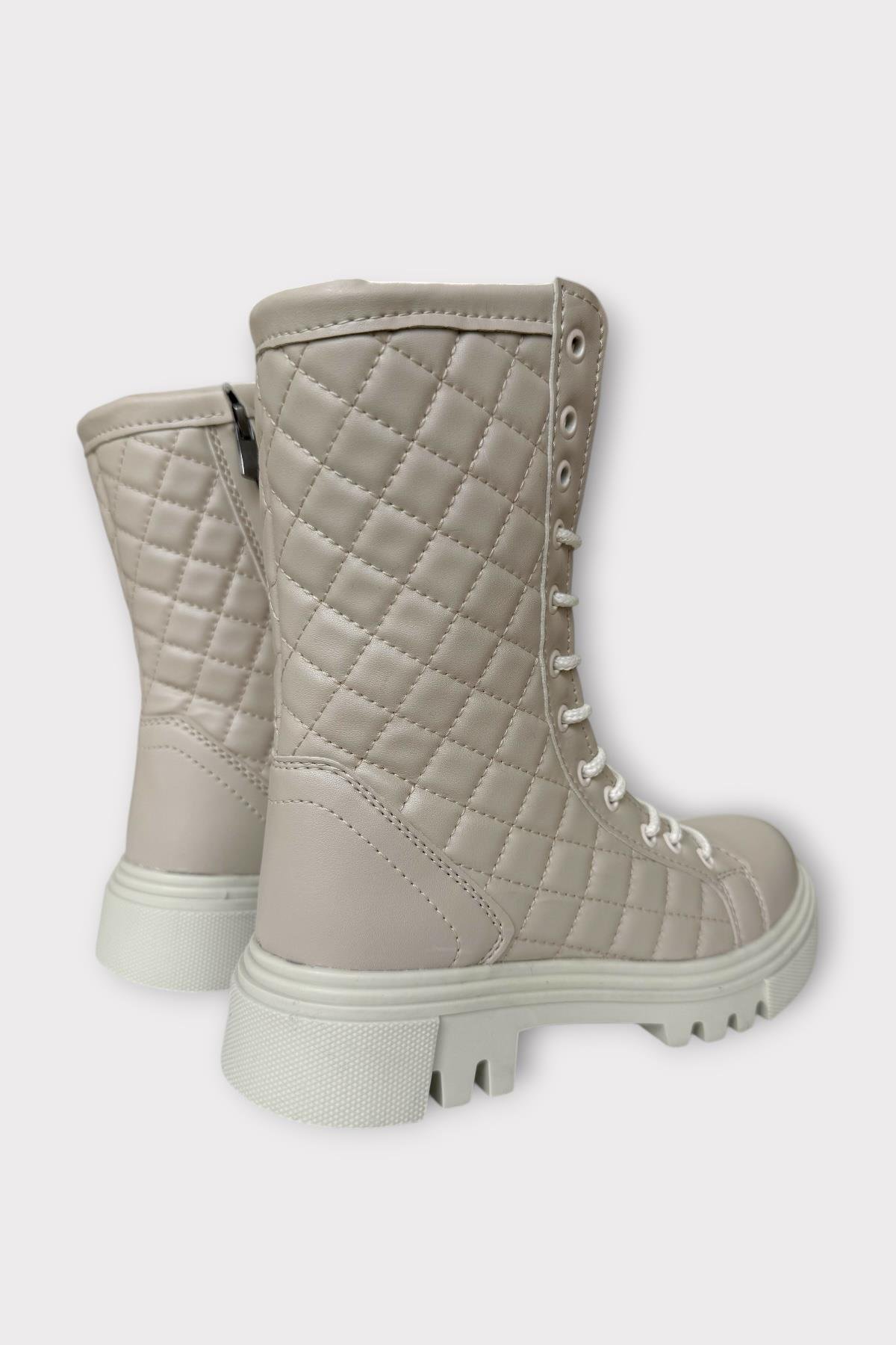 Kışlık Yandan Fermuarlı Uzun Kadın Bot BEJ - Görsel 5