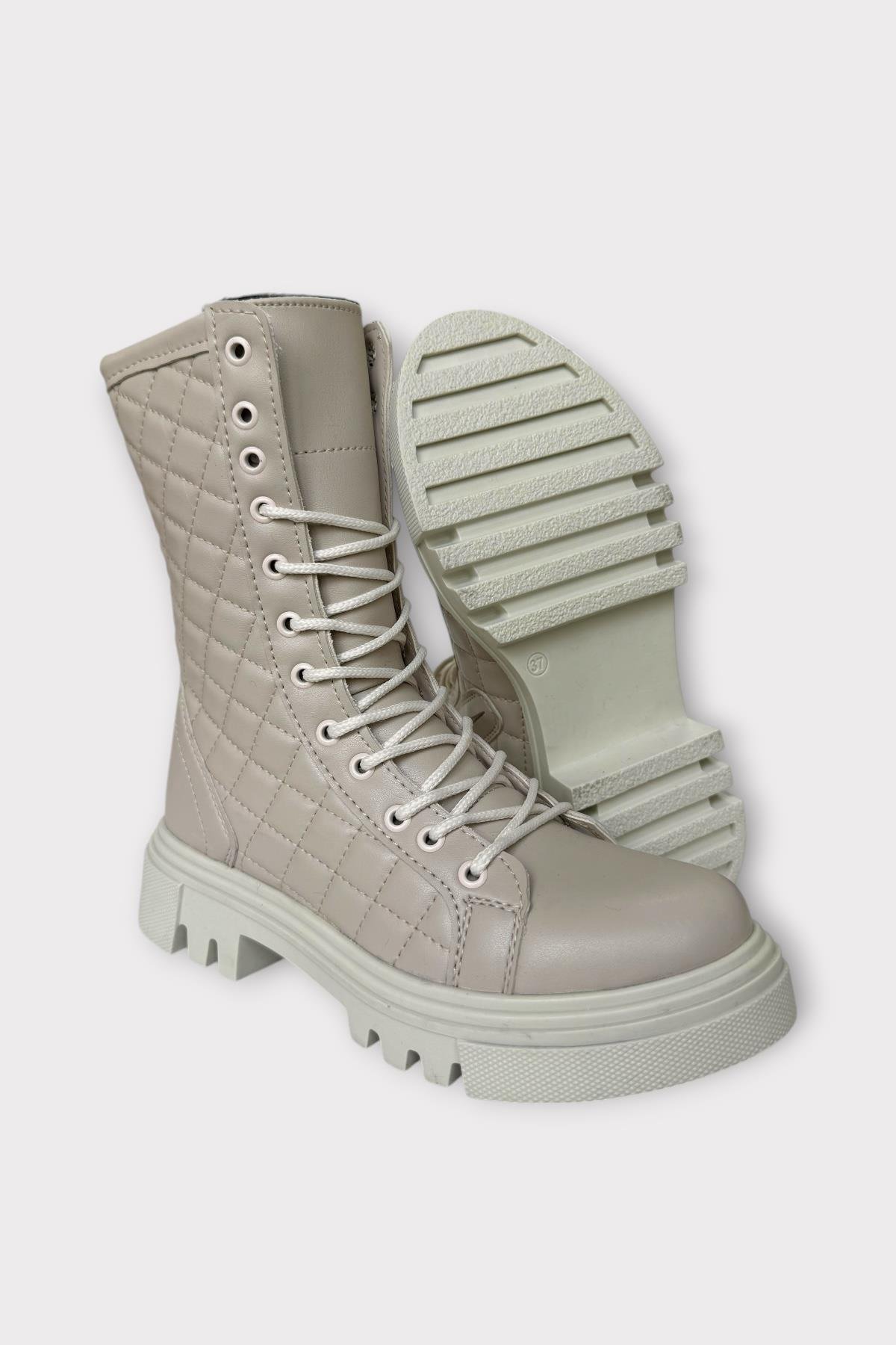 Kışlık Yandan Fermuarlı Uzun Kadın Bot BEJ - Görsel 6