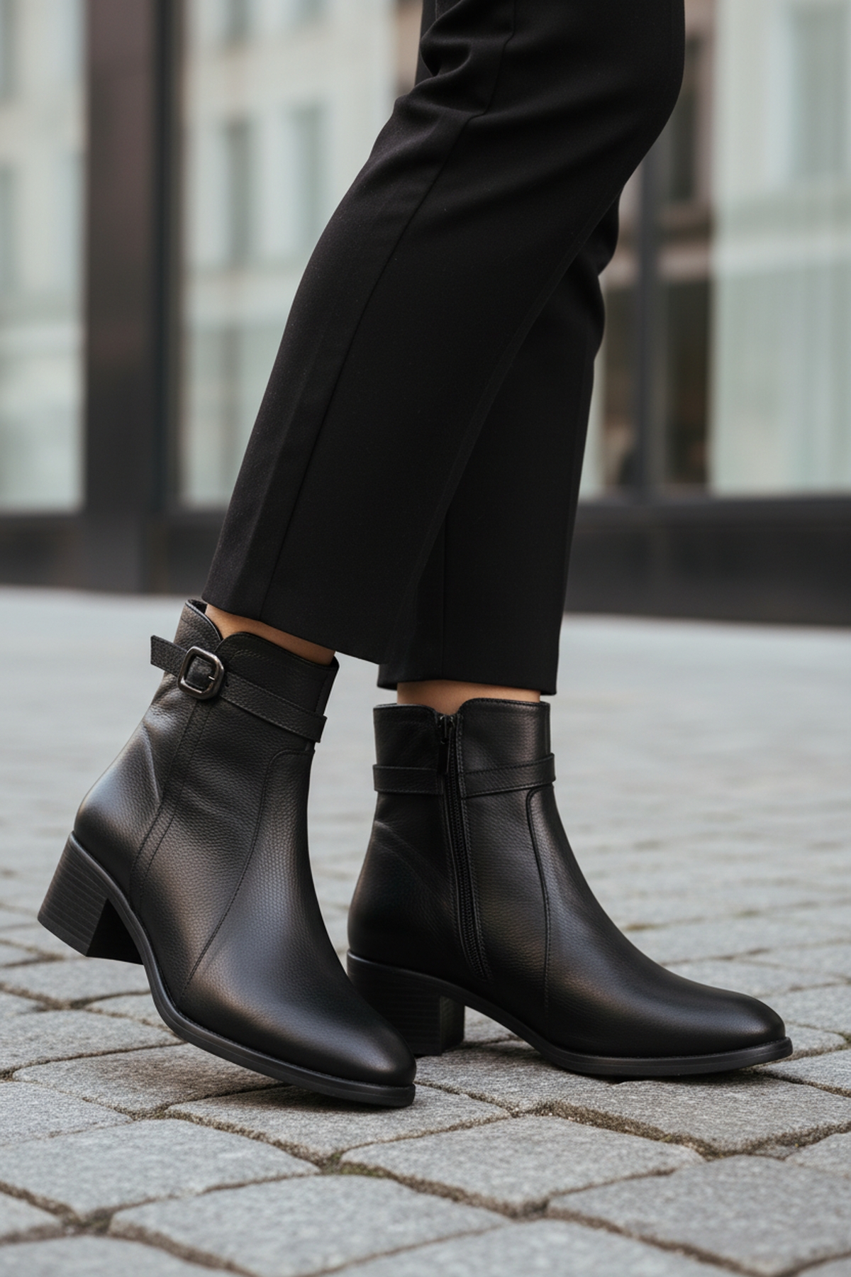 Siyah Hakiki Deri Fermuarlı İçi Polarlı Kadın Bot 24113-1 Z - Görsel 4