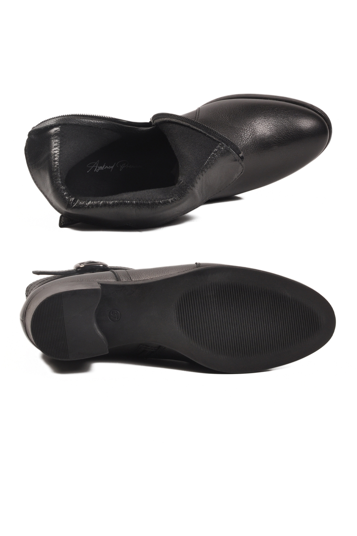 Siyah Hakiki Deri Fermuarlı İçi Polarlı Kadın Bot 24113-1 Z - Görsel 6