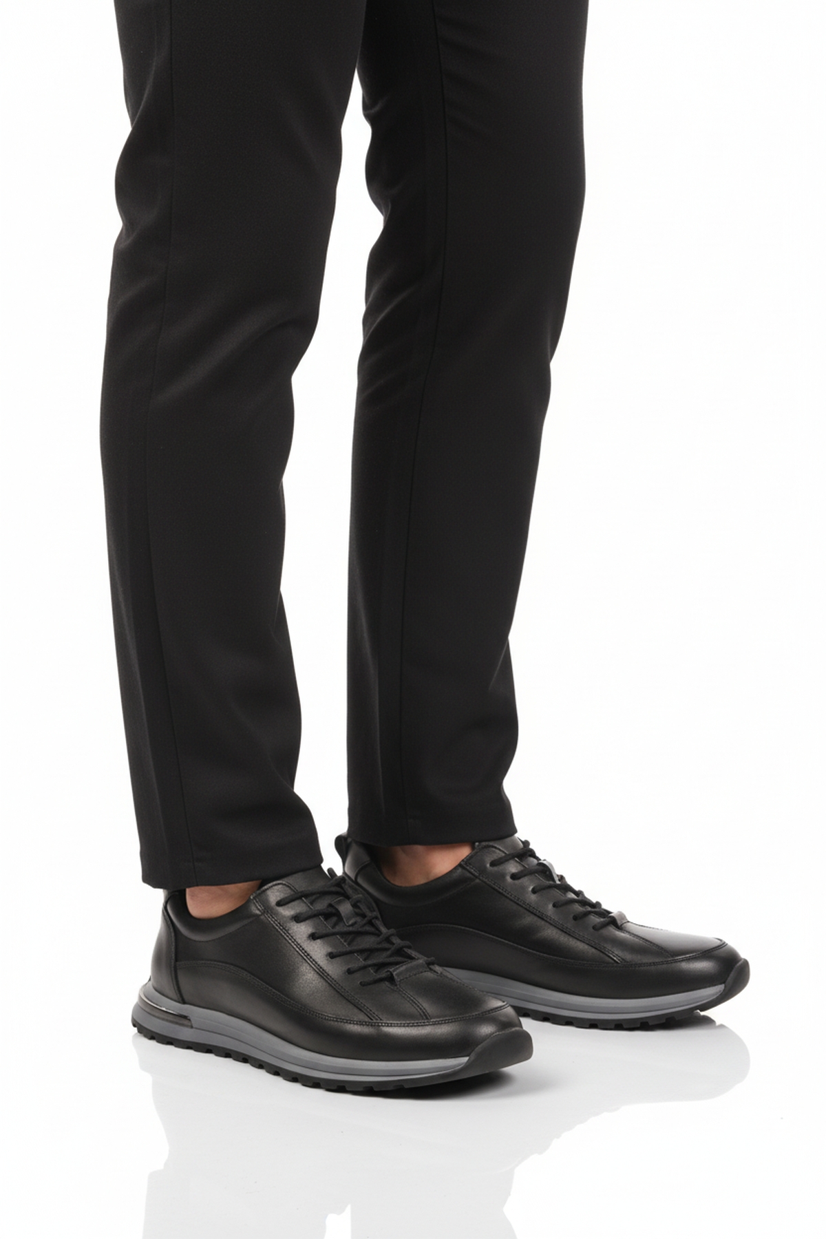 Siyah Hakiki Deri Erkek Sneaker 2036 M - Görsel 2