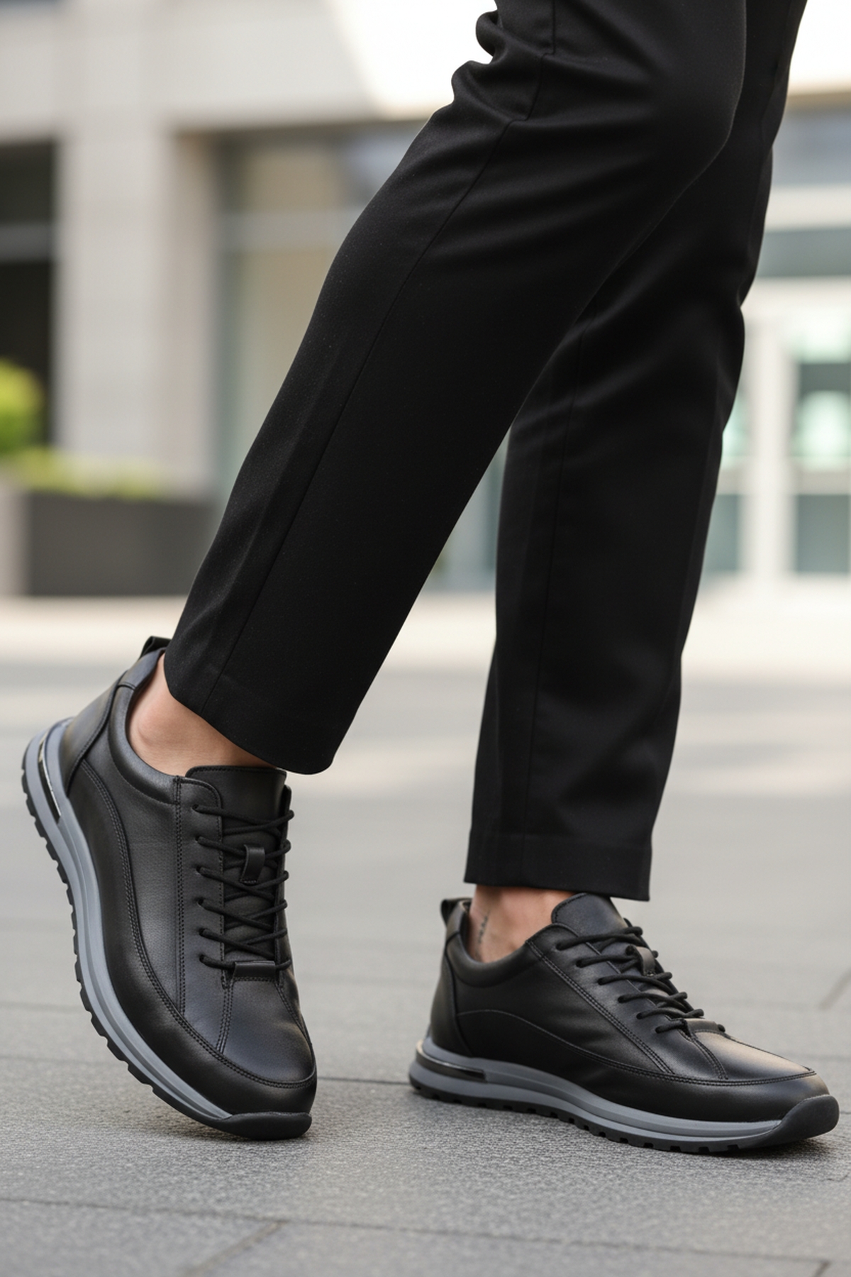 Siyah Hakiki Deri Erkek Sneaker 2036 M - Görsel 4