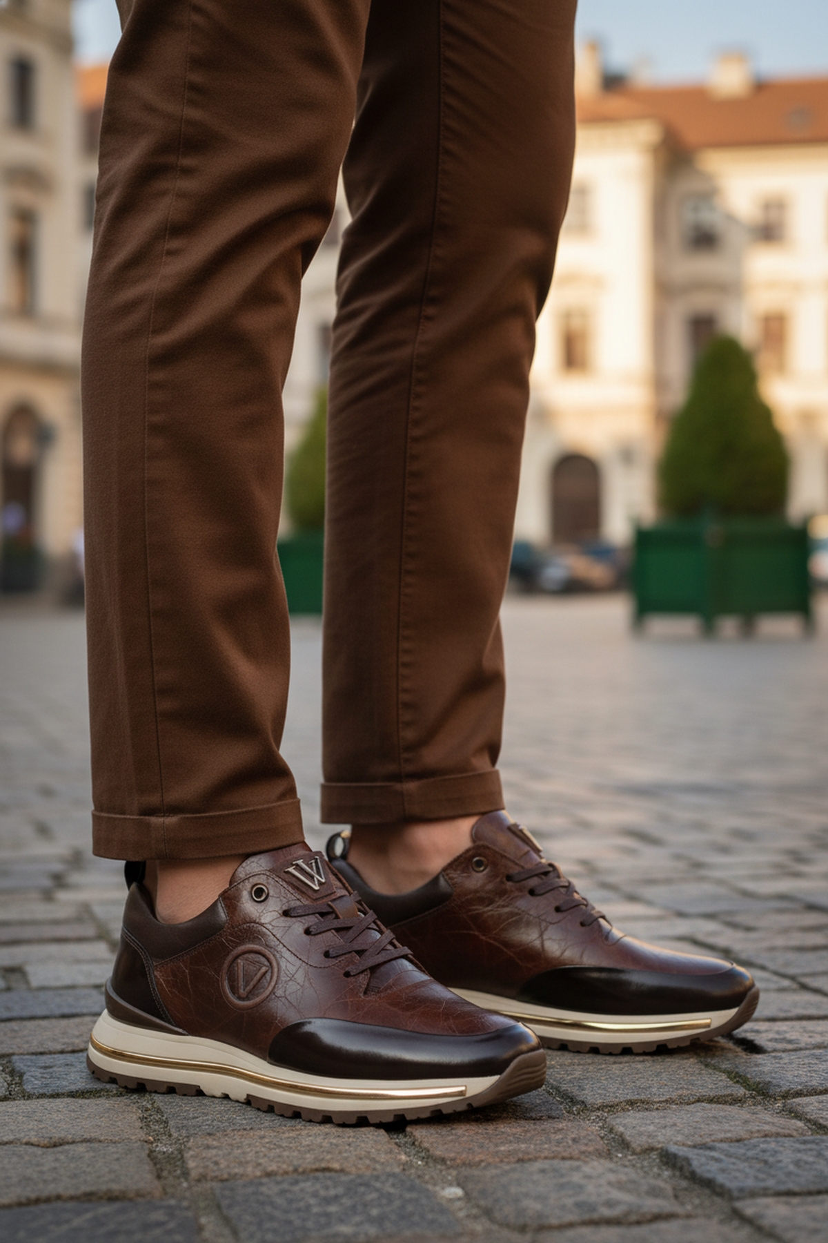 Kahve Hakiki Deri Bağcıklı Erkek Sneaker M112 M - Görsel 4