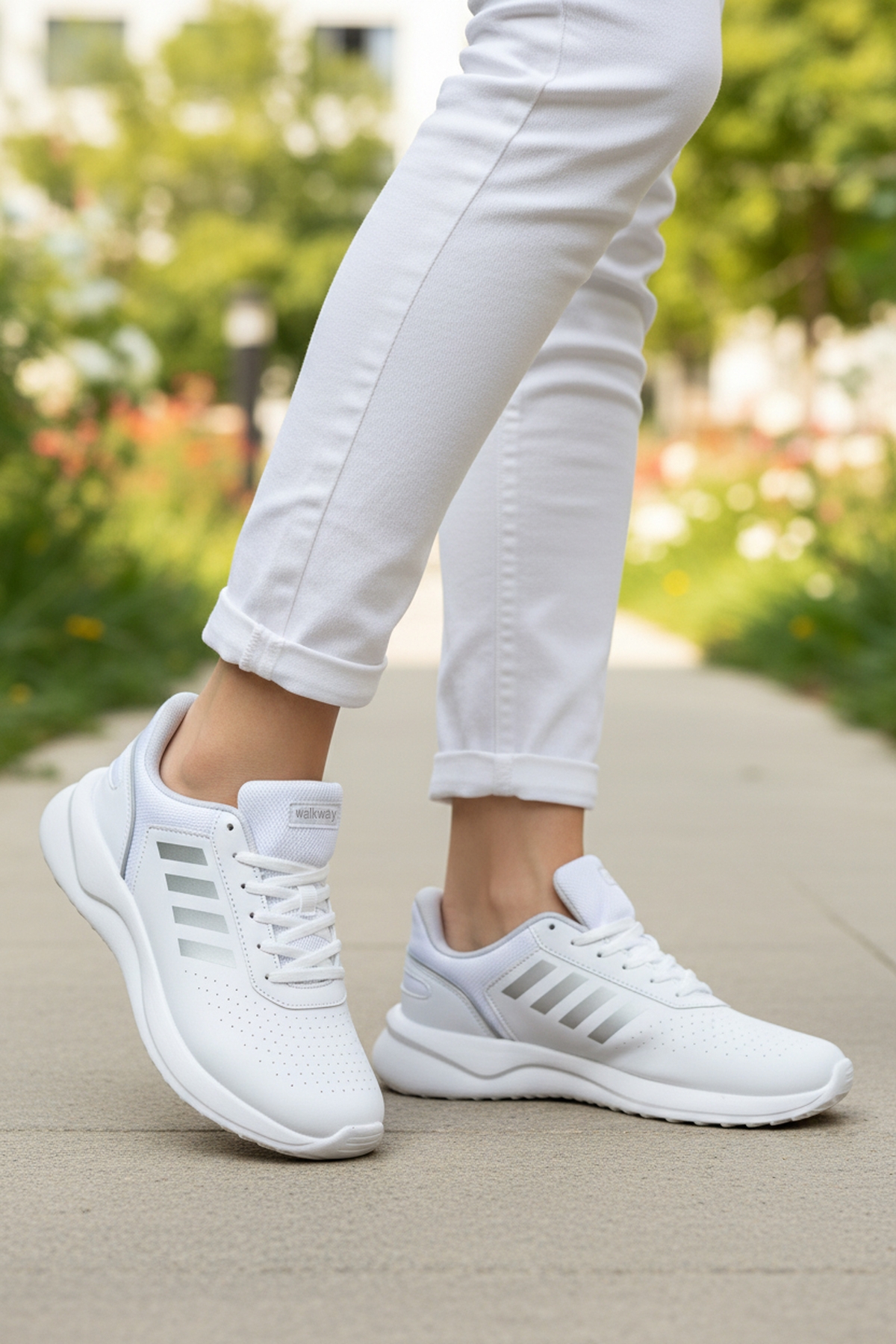 Beyaz Bağcıklı Hafif Esnek Unisex Spor Ayakkabı Nereus G - Görsel 4