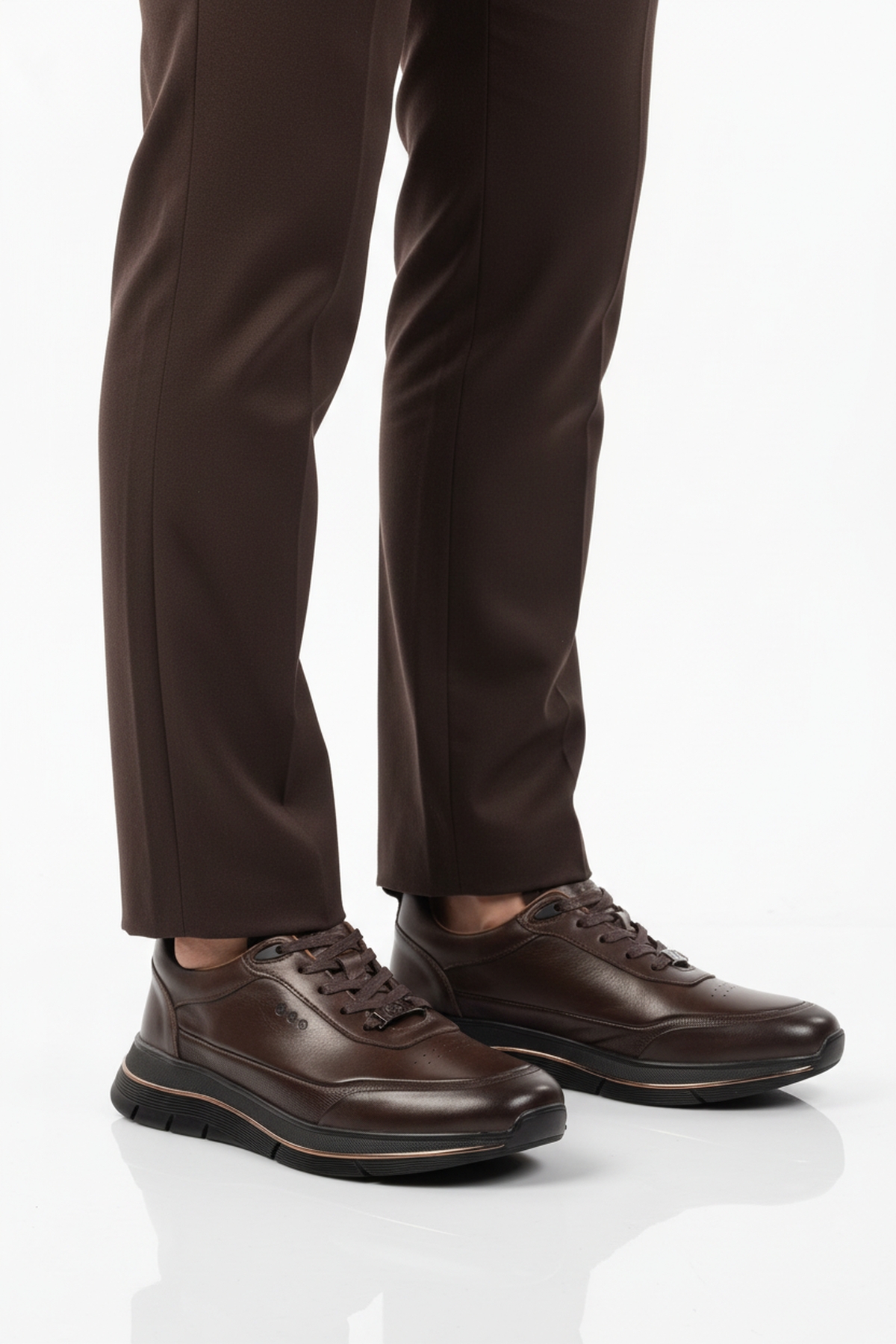 Kahve Hakiki Deri Bağcıklı Erkek Sneaker 152-22336 M - Görsel 2
