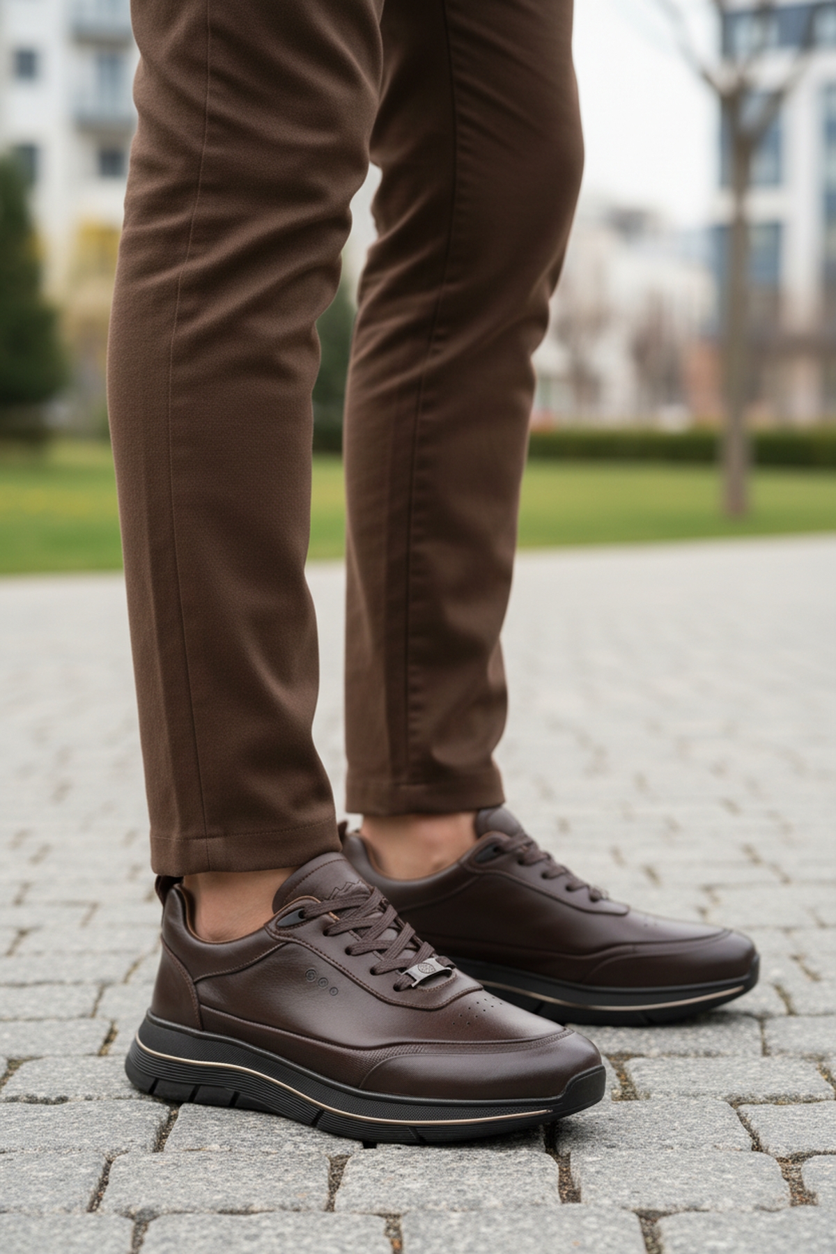 Kahve Hakiki Deri Bağcıklı Erkek Sneaker 152-22336 M - Görsel 4