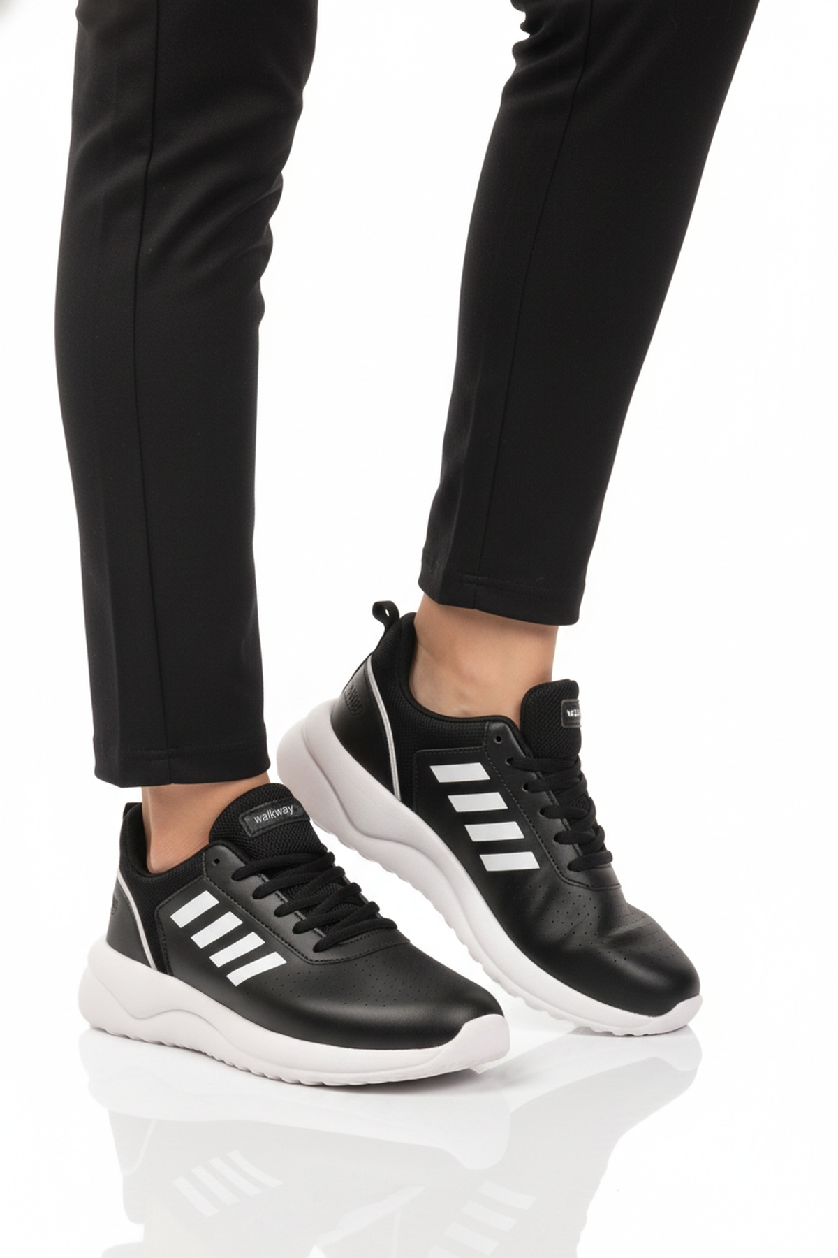 Siyah Beyaz Bağcıklı Hafif Esnek Unisex Spor Ayakkabı Nereus G - Görsel 2