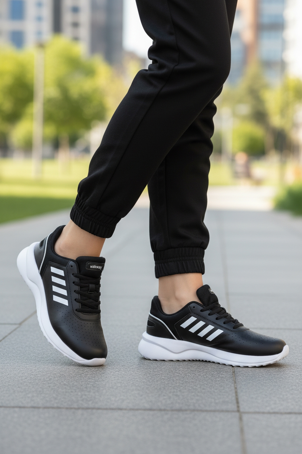 Siyah Beyaz Bağcıklı Hafif Esnek Unisex Spor Ayakkabı Nereus G - Görsel 4