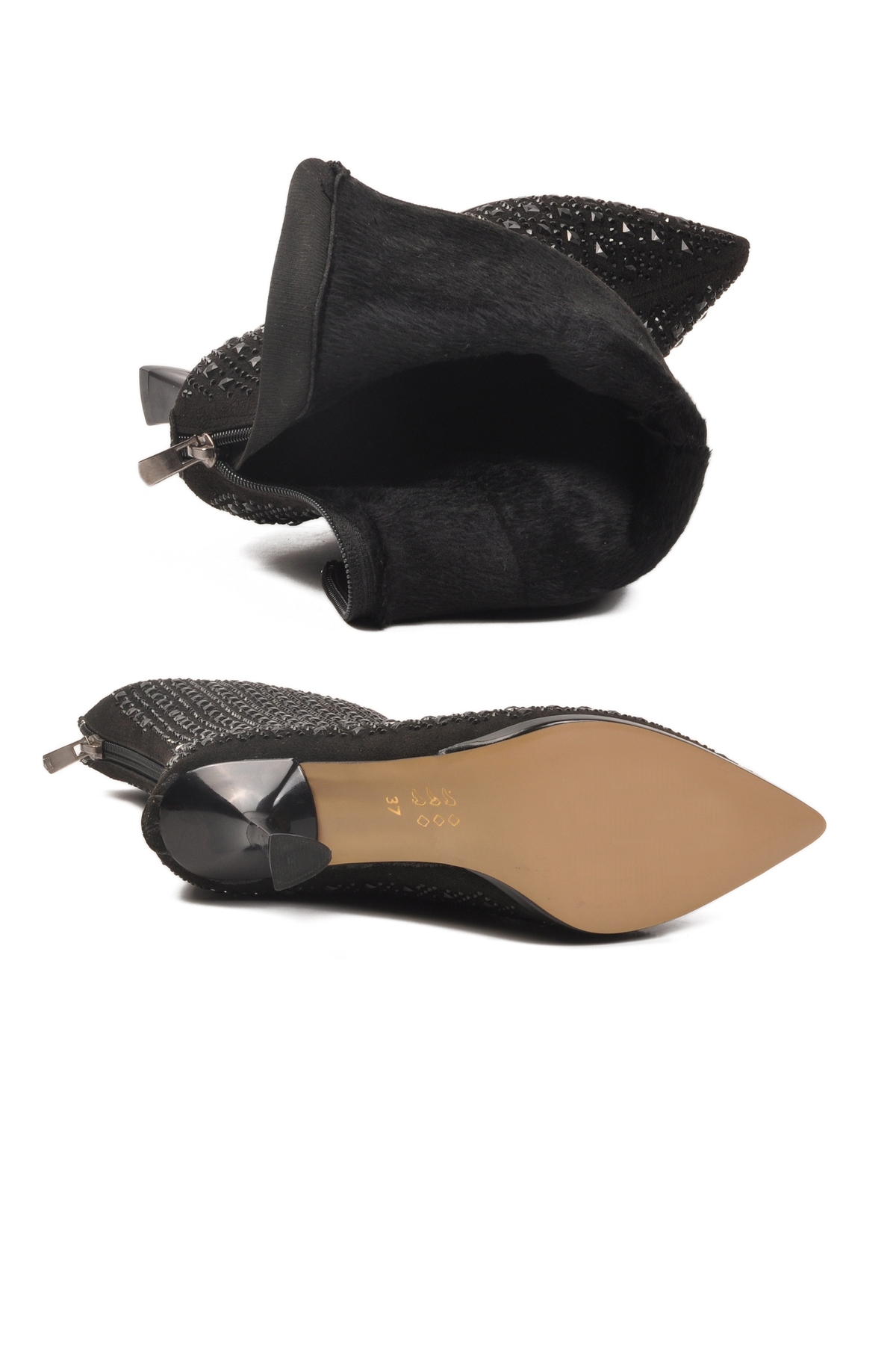 Siyah Taş İşlemeli İnce Topuklu İçi Kürklü Kadın Çizme 671131 Z - Görsel 6