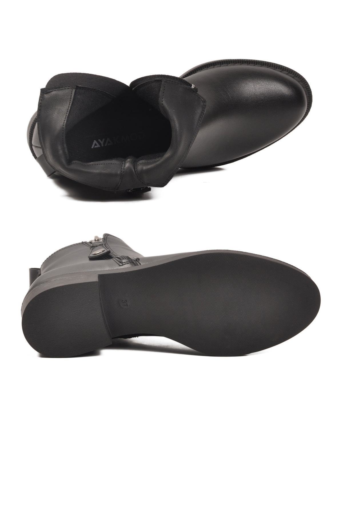 Siyah Cilt Polarlı Kaymaz Taban Kadın Topuklu Bot 224581 Z - Görsel 6