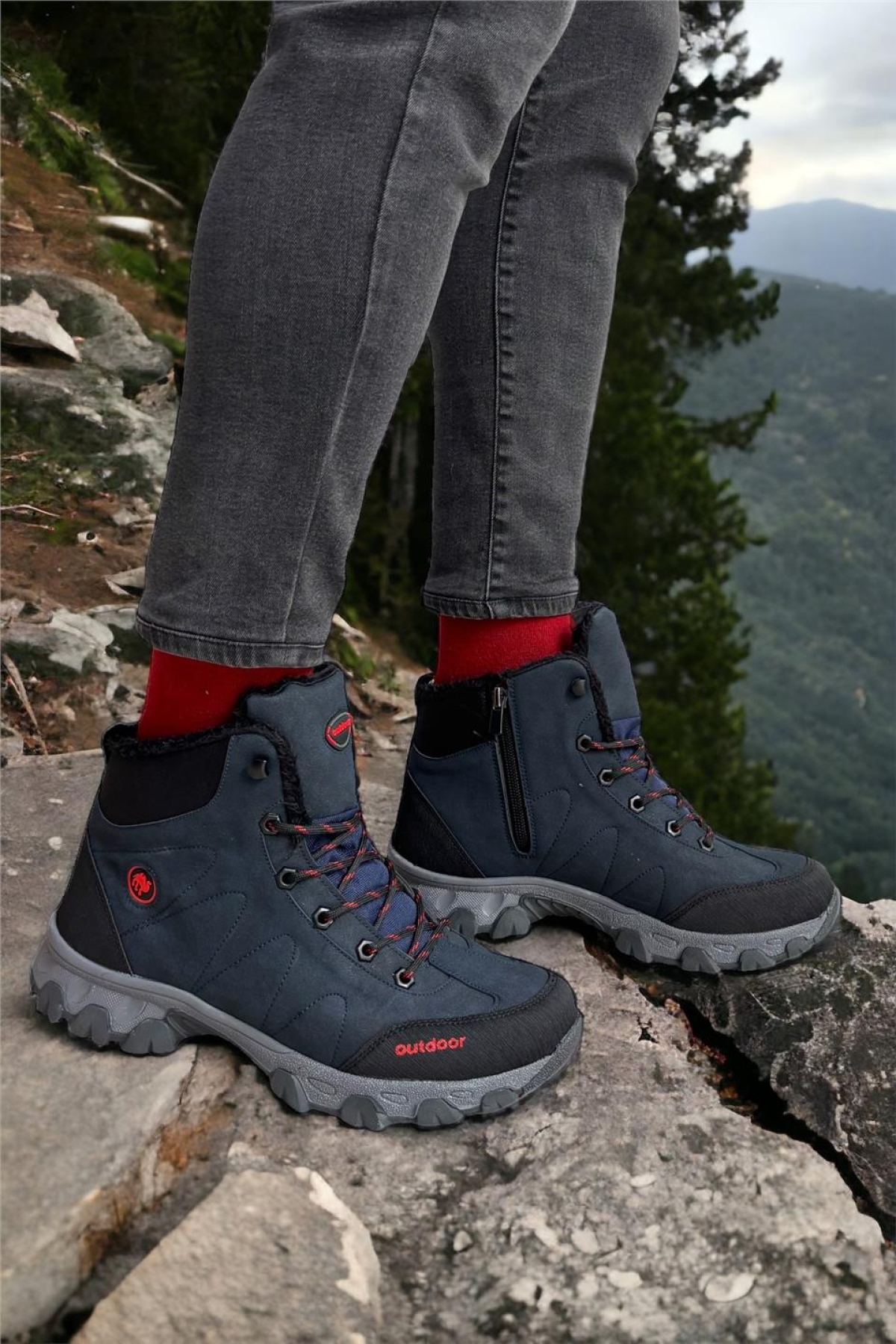 Soğuk Geçirmez Unisex Uzun Outdoor Trekking Bot Ayakkabı LACİVERT - Görsel 11