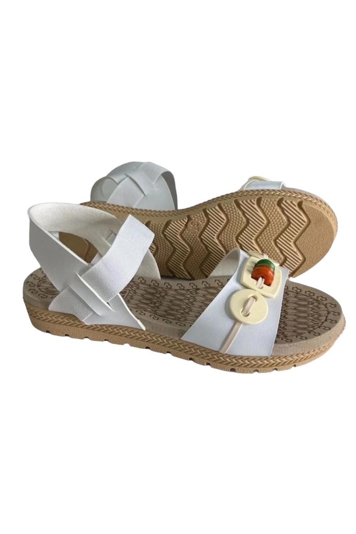 Lastikli Boncuk Detaylı Günlük Kadın Sandalet BEYAZ - Görsel 6