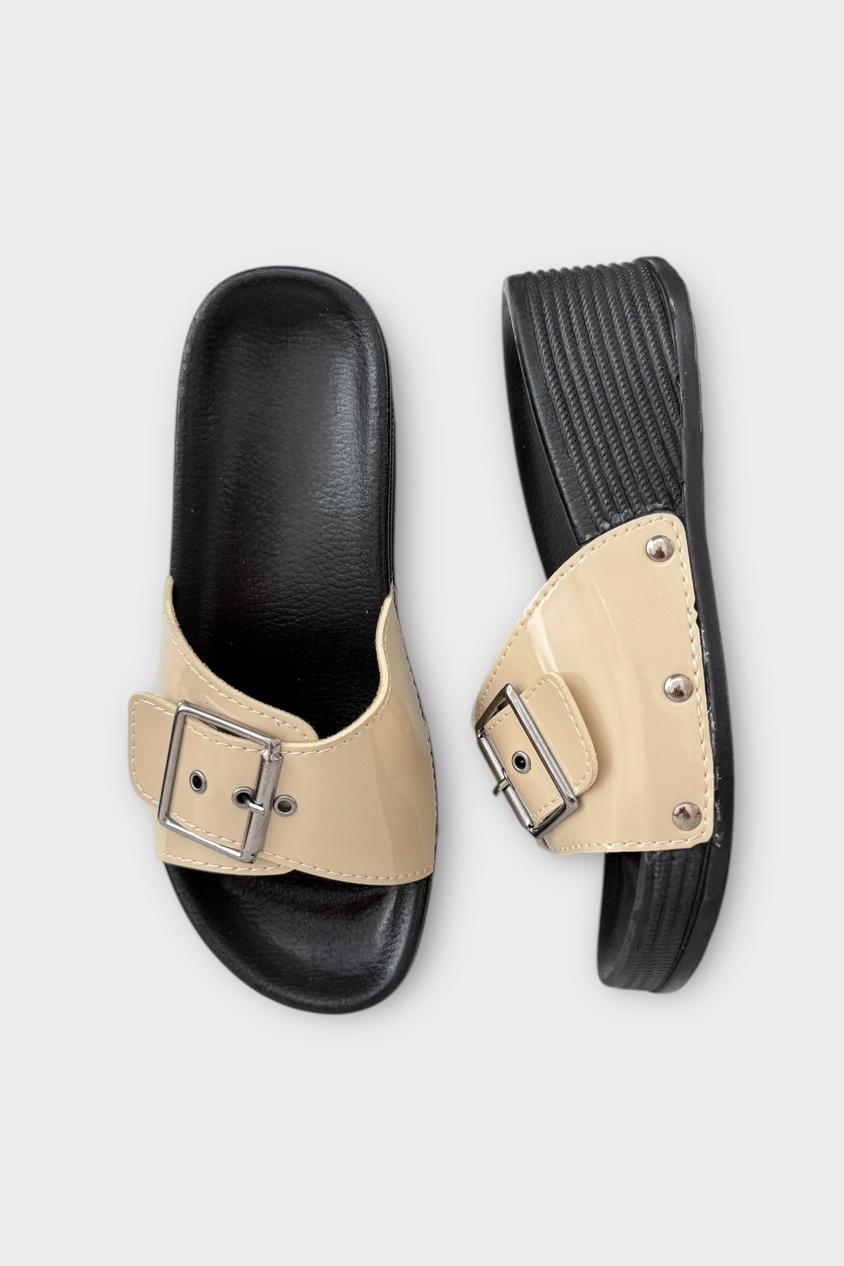 Kadın Günlük Terlik Tokalı Şık Ortopedik Yazlık Ev Plaj Tatil İş Terliği BEJ - Görsel 7