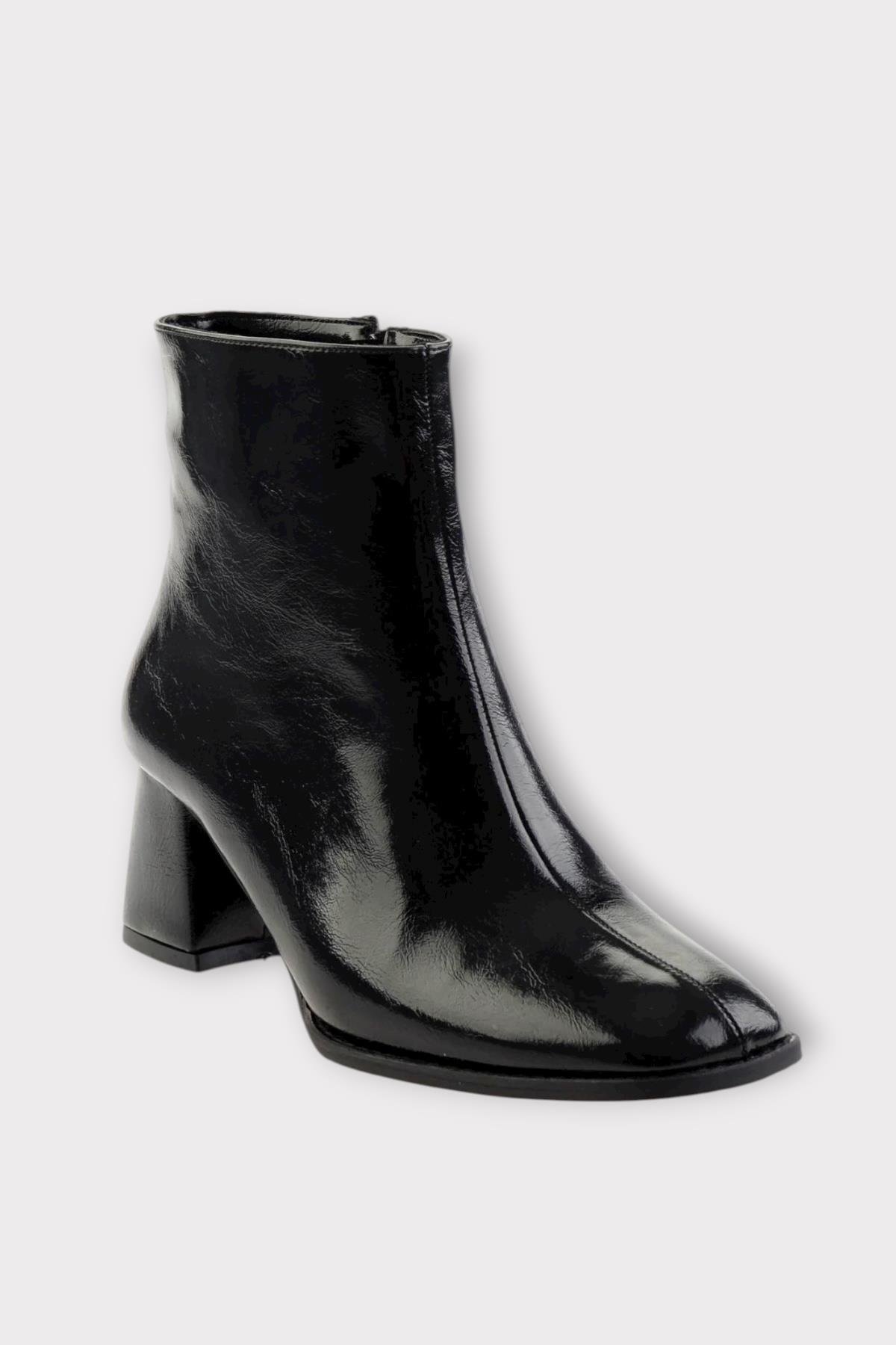 Kalın Topuklu Fermuarlı Kadın Bot SİYAH - SİYAH - Görsel 3