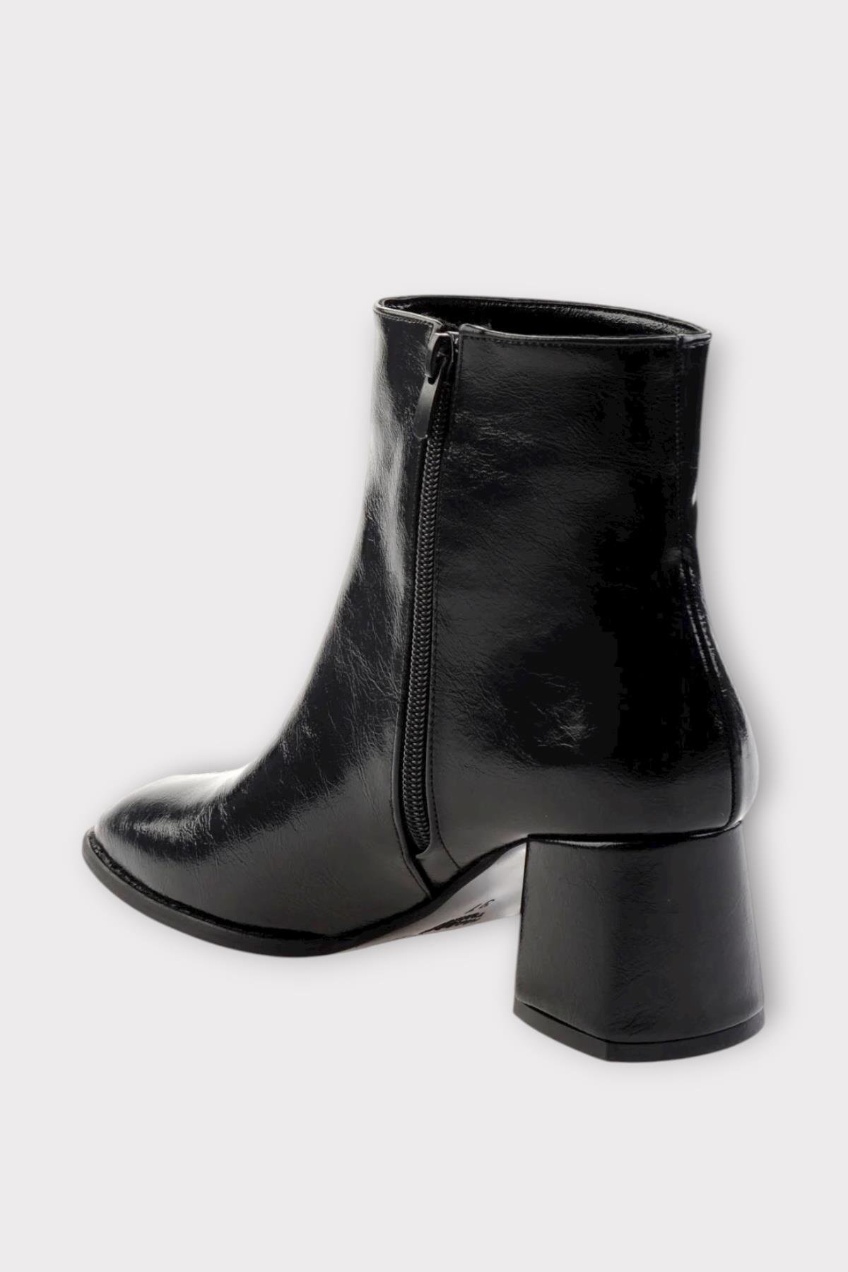 Kalın Topuklu Fermuarlı Kadın Bot SİYAH - SİYAH - Görsel 4