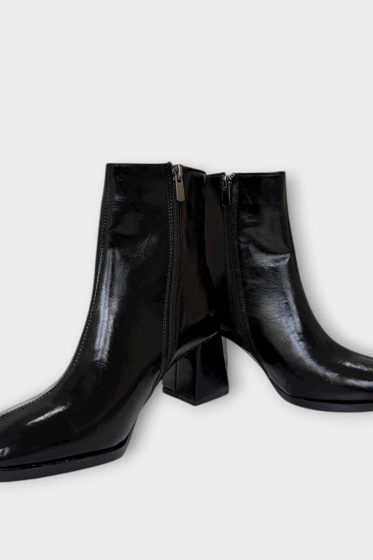 Kalın Topuklu Fermuarlı Kadın Bot SİYAH - SİYAH - Görsel 6