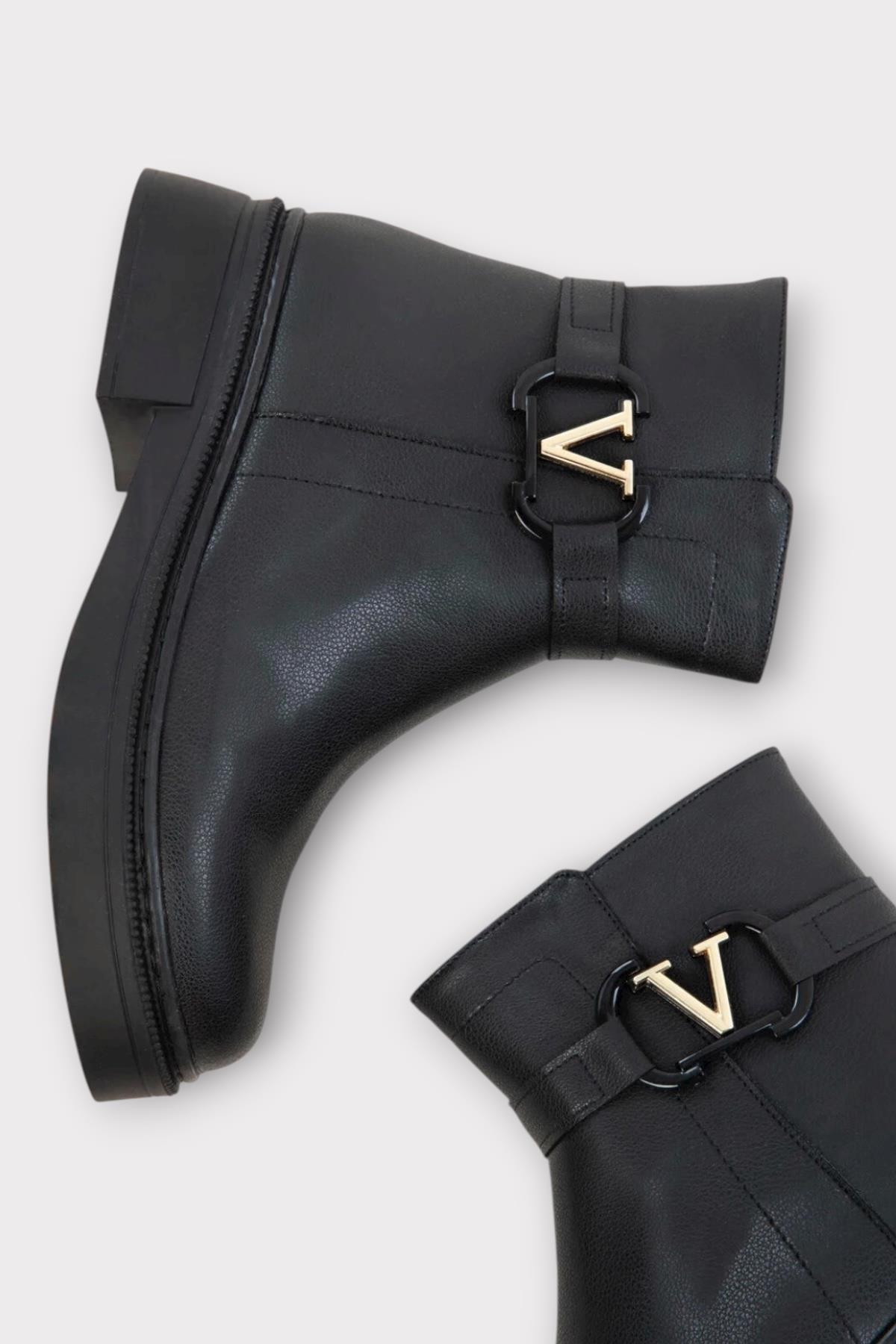 Kısa Topuklu Fermuarlı Kadın Bot SİYAH - ALTIN - Görsel 5
