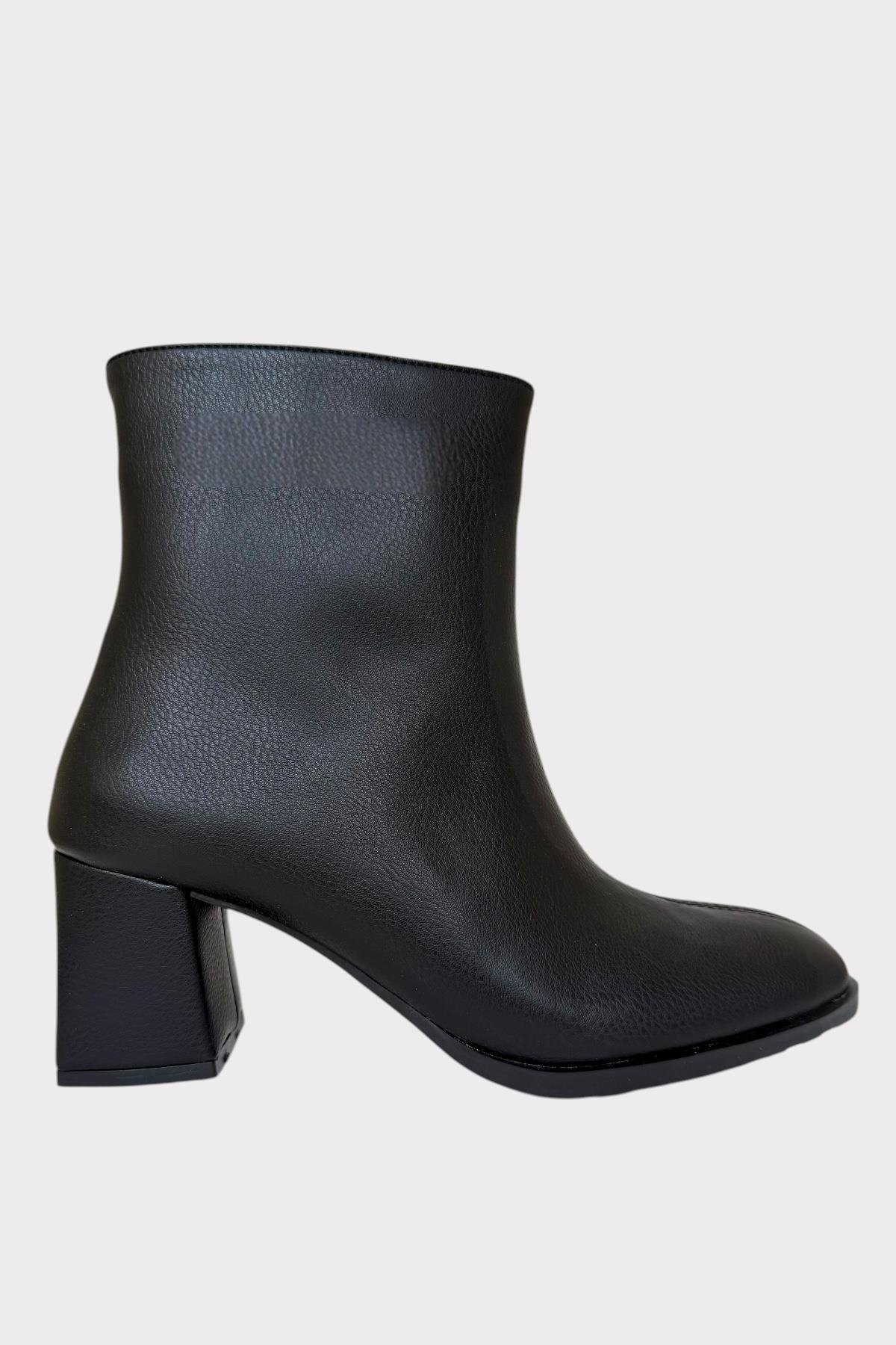 Kalın Topuklu Fermuarlı Kadın Bot SİYAH - Görsel 5