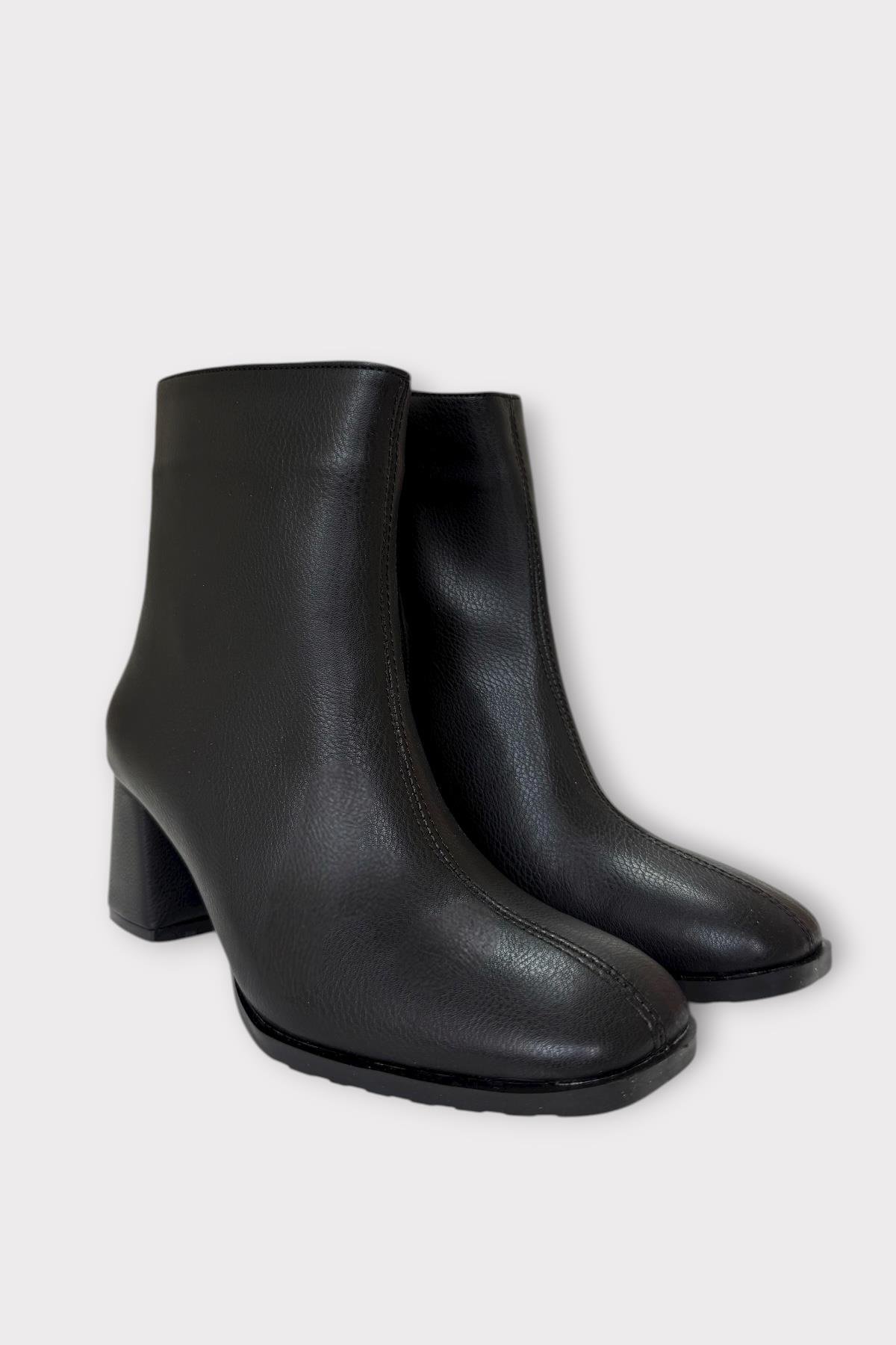 Kalın Topuklu Fermuarlı Kadın Bot SİYAH - Görsel 6