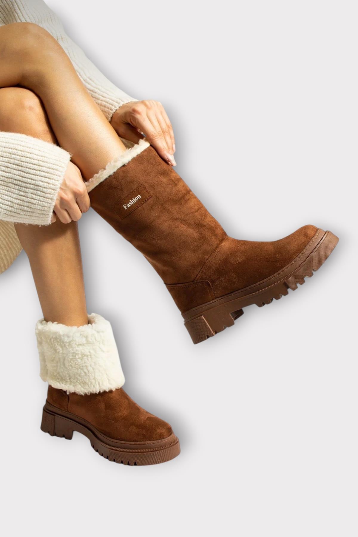 Kalın Taban Süet Kürklü Kadın Bot TABA - Görsel 8