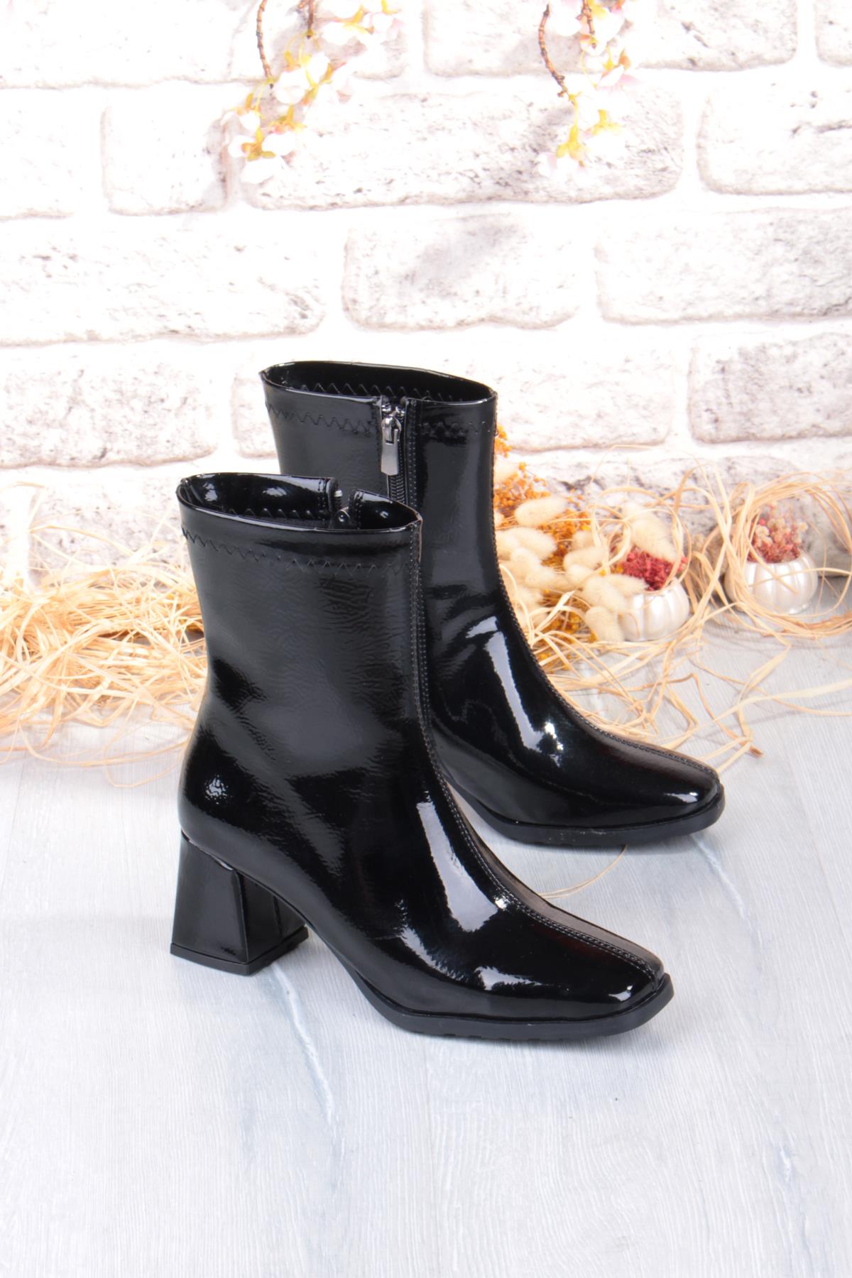 1194 Uraz Rugan Rahat 6 Cm Kalın Topuk Yüksekliği Kut Burun Kadın Bot - Görsel 5