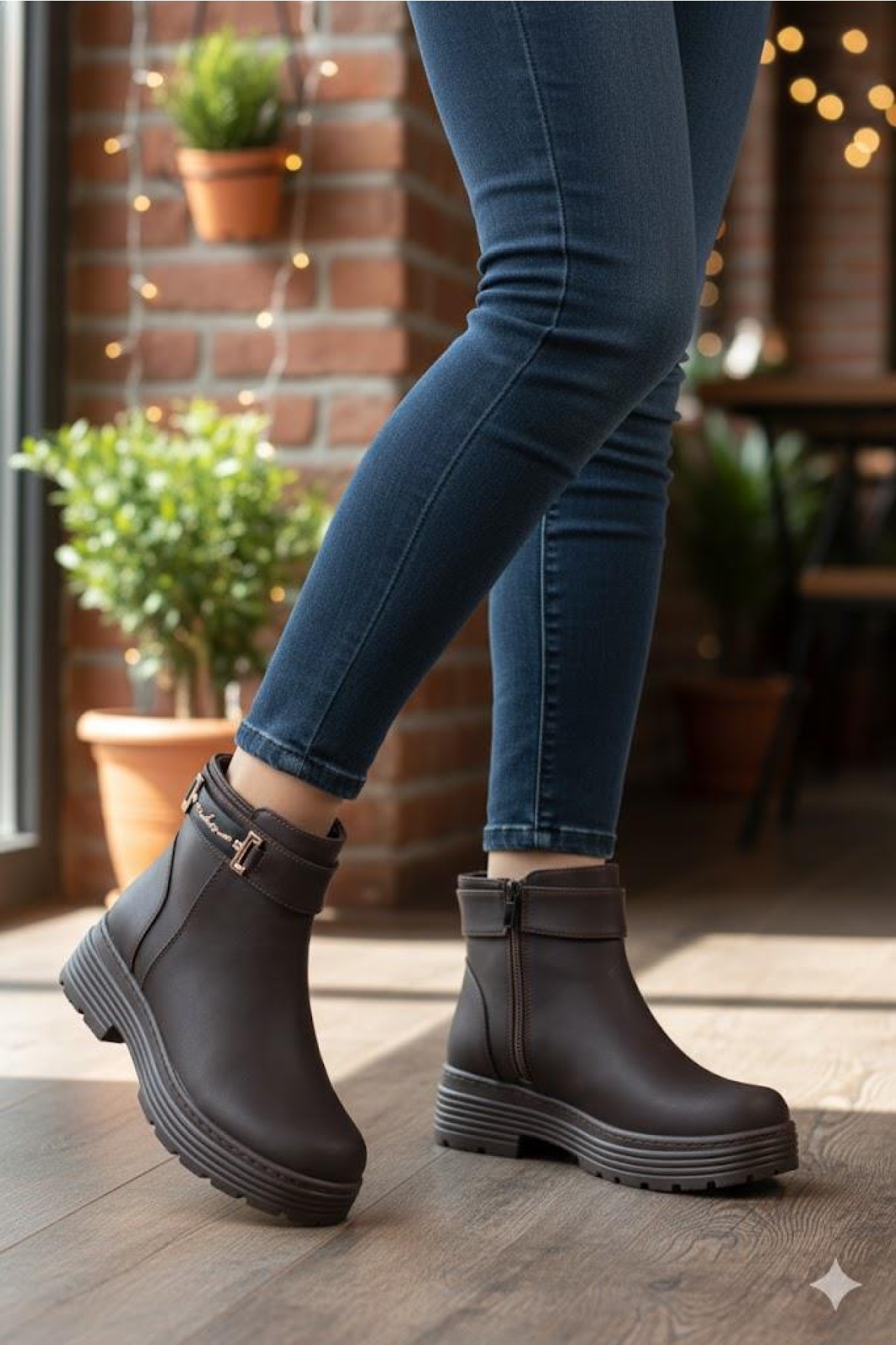 1187 Rahat Sıcak Astar Kaymaz Taban Fermuarlı Kadın Bot - Görsel 2